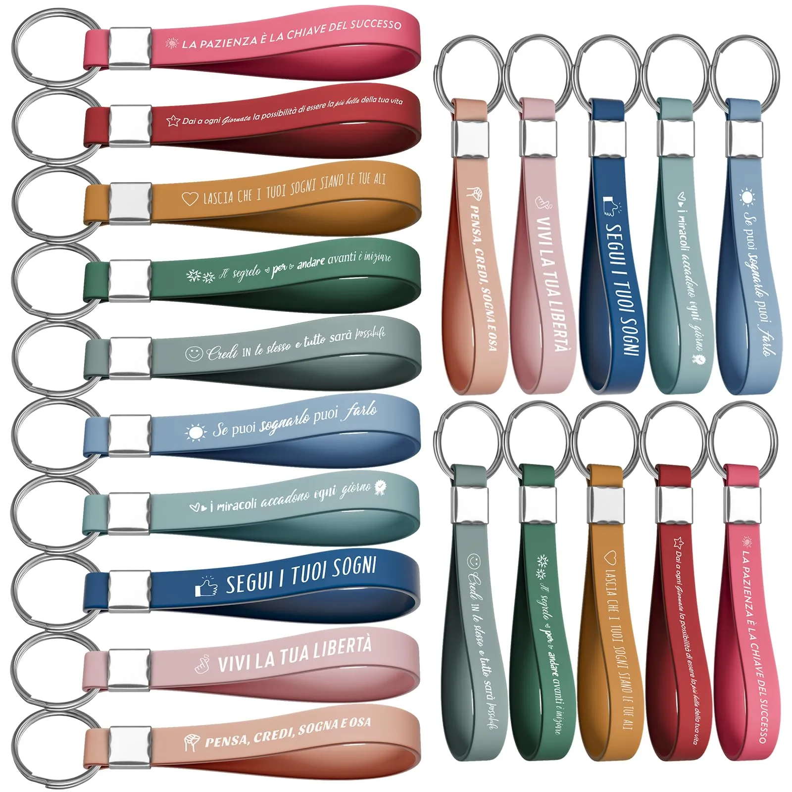 Yuecda Portachiavi Motivazionali in Silicone con Testo in Italiano, Multicolore (40 pezzi) - immagine 1