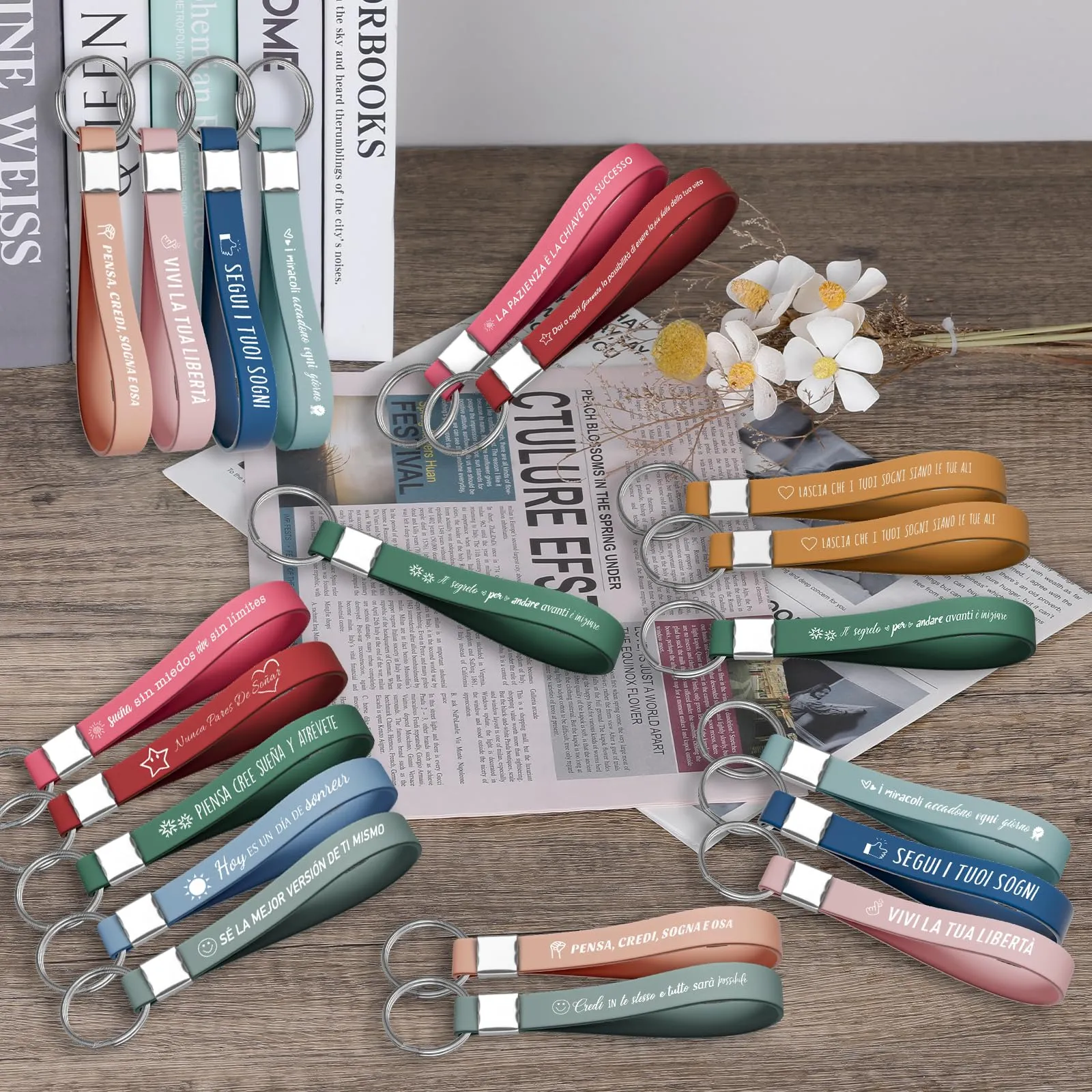 Yuecda Portachiavi Motivazionali in Silicone con Testo in Italiano, Multicolore (40 pezzi) - immagine 4