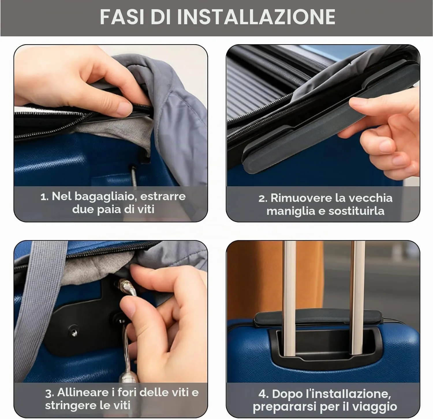 Hobeiy Maniglia di Ricambio Universale per Valigie, Hb-lh001, Nera - immagine 6