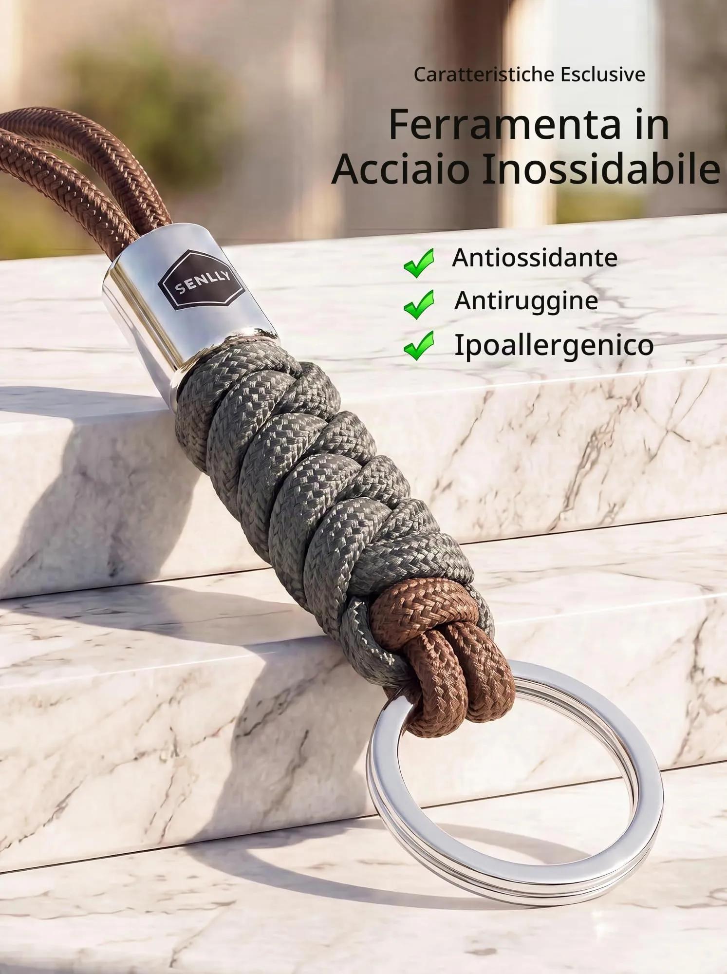 SENLLY Portachiavi da Collo in Paracord e Acciaio Inossidabile per Chiavi, Badge e Cellulare - immagine 5