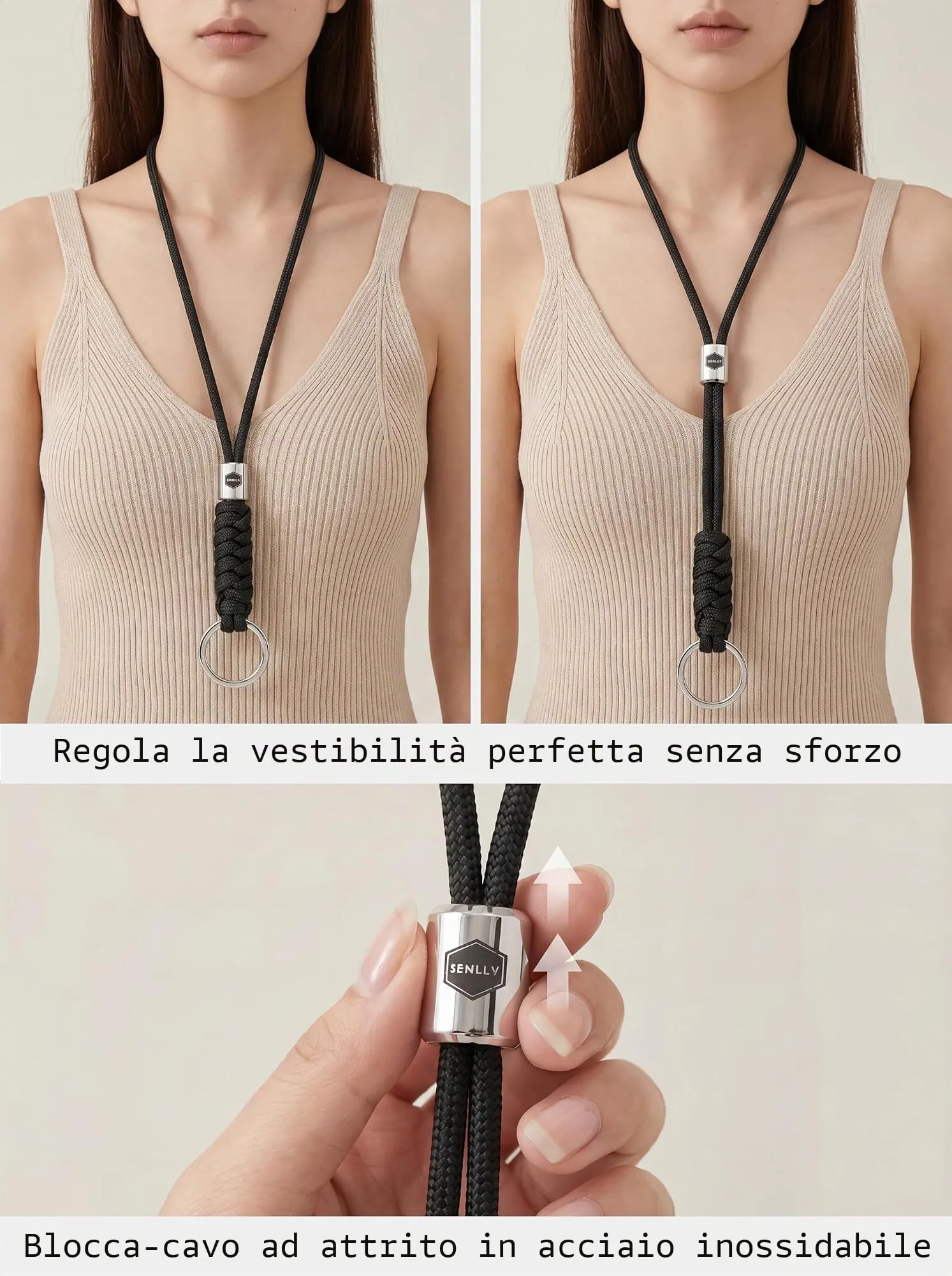 SENLLY Portachiavi da Collo in Paracord e Acciaio Inossidabile per Chiavi, Badge e Cellulare - immagine 7