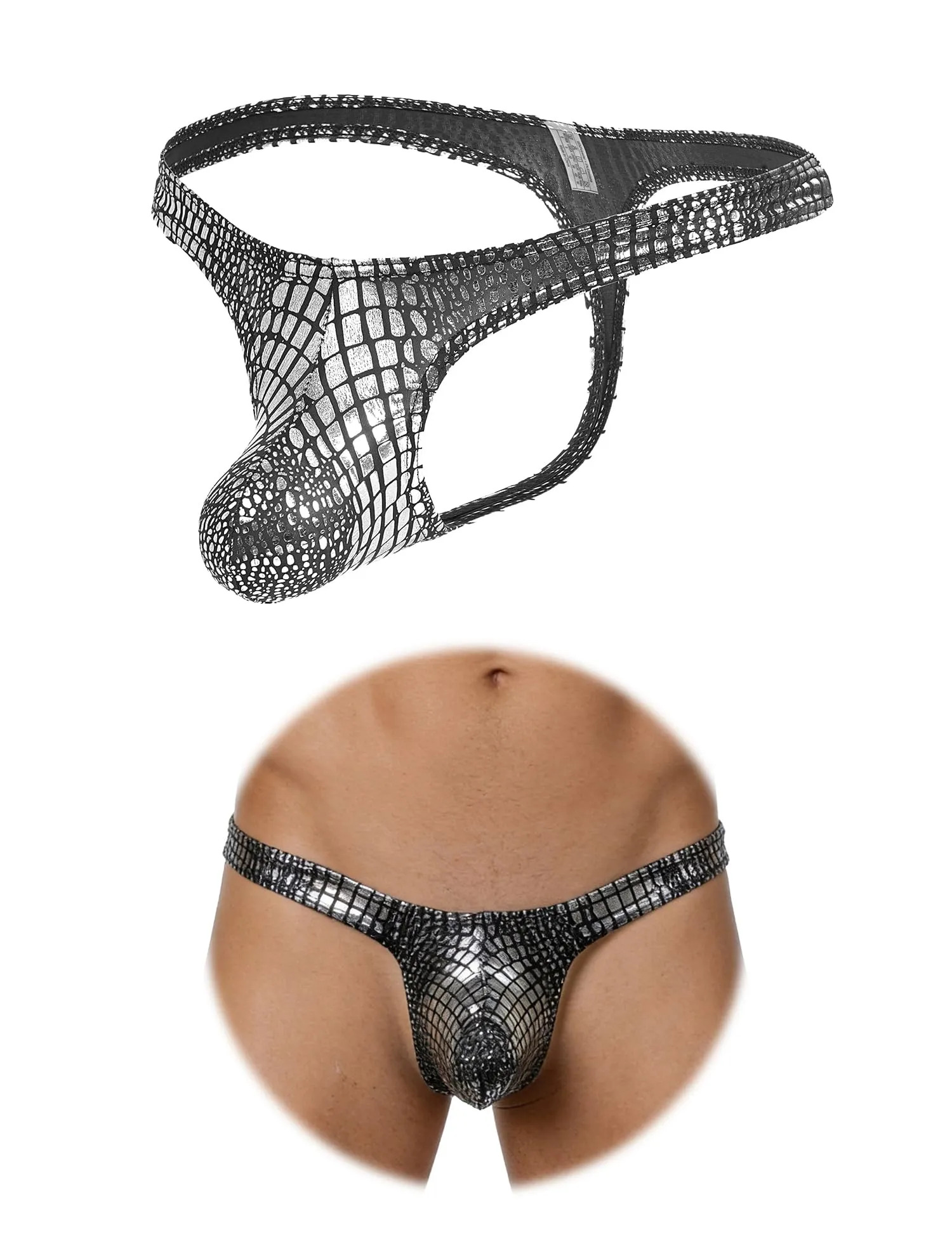 sunshinelady Tanga da Uomo Low Rise con Sacchetto, Animalier Argento - immagine 1