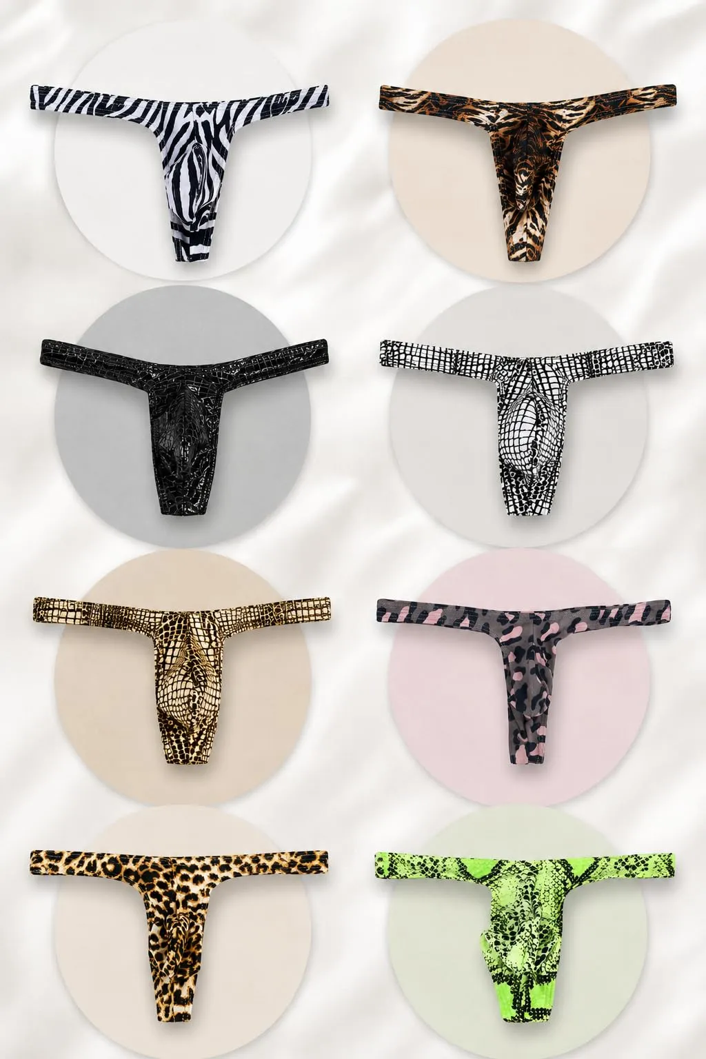 sunshinelady Tanga da Uomo Low Rise con Sacchetto, Animalier Argento - immagine 8