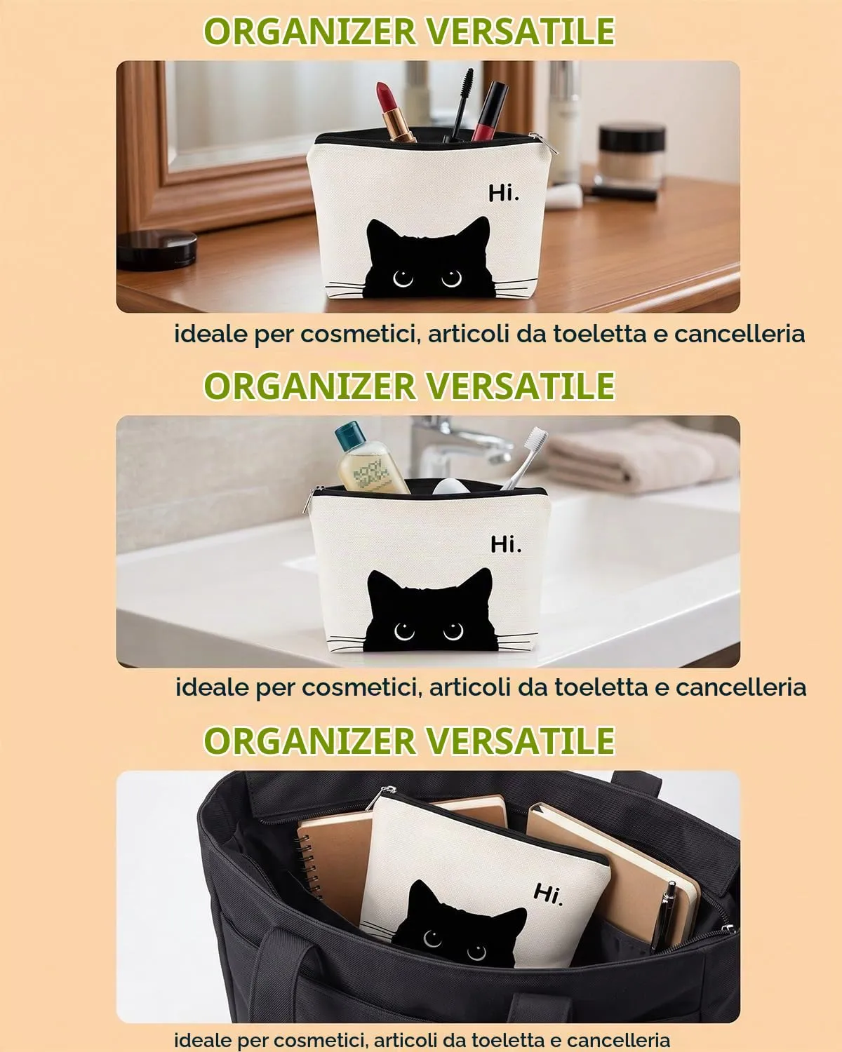 GONZTEL Trousse Trucchi Donna Gatto, Beauty Case da Viaggio con Cerniera, Organizer Borsa Porta Cosmetici - immagine 4