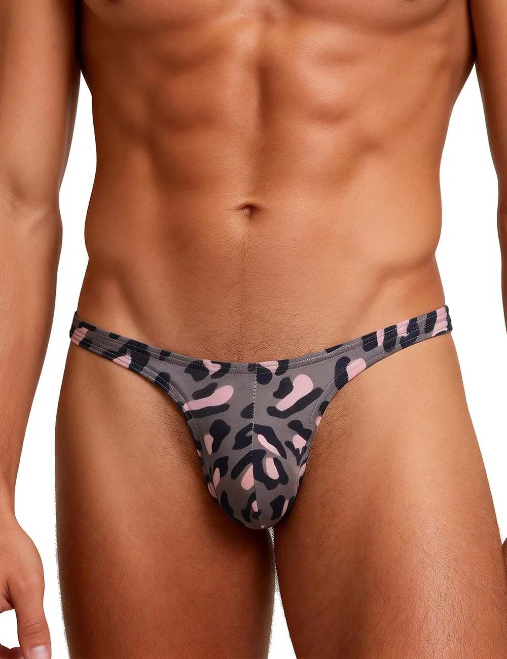 sunshinelady Perizoma Uomo Tanga Traspirante Vita Bassa Leopardato Rosa Grigio S - immagine 3
