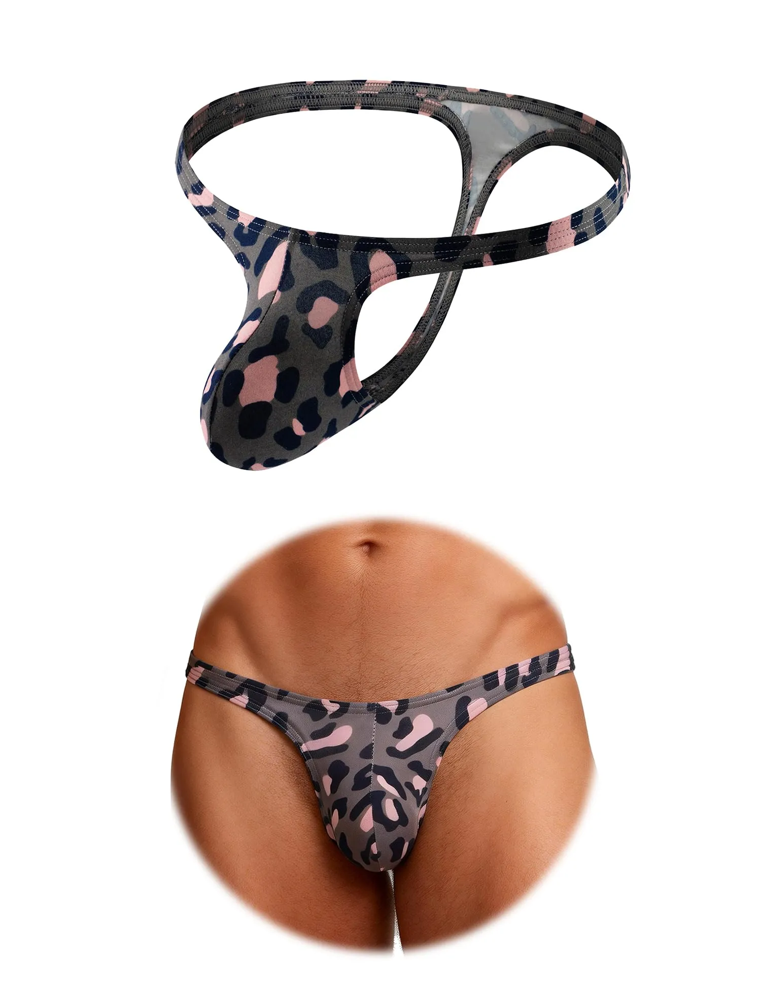 sunshinelady Perizoma Uomo Tanga Traspirante Vita Bassa Leopardato Rosa Grigio L - immagine 1