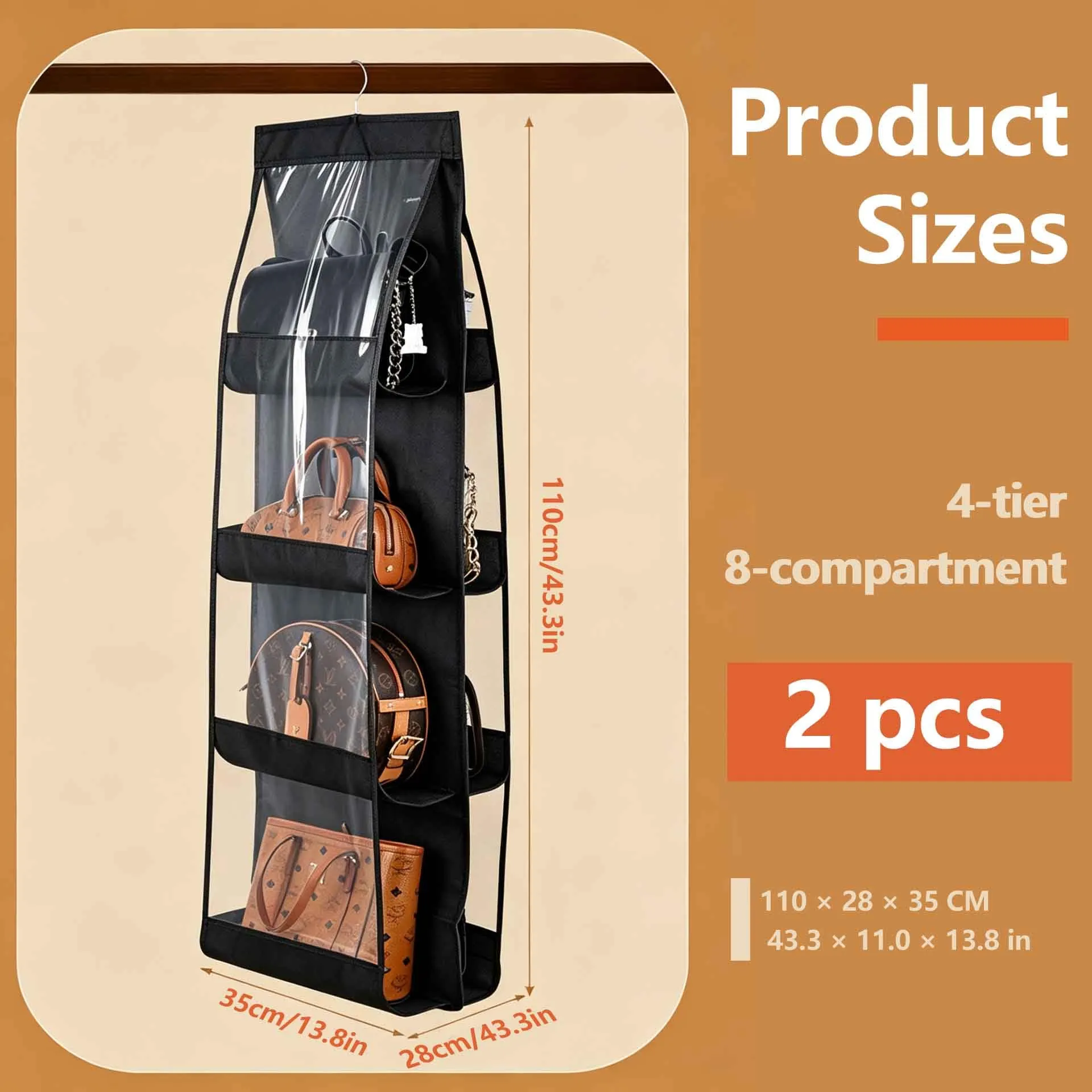 Tachypno Portaborse da Armadio Organizer con 8 Tasche, 2 Pezzi - immagine 2