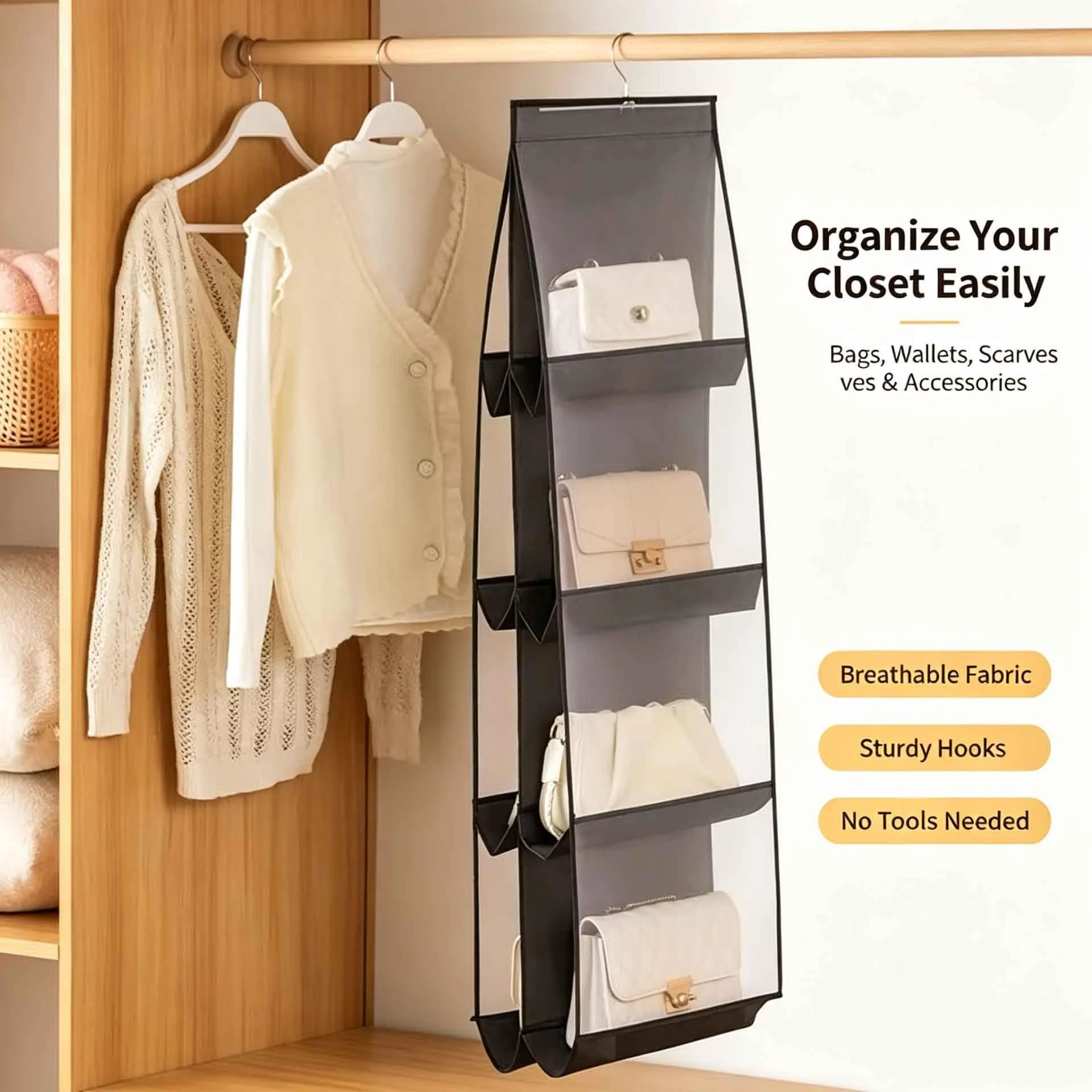 Tachypno Portaborse da Armadio Organizer con 8 Tasche, 2 Pezzi - immagine 4