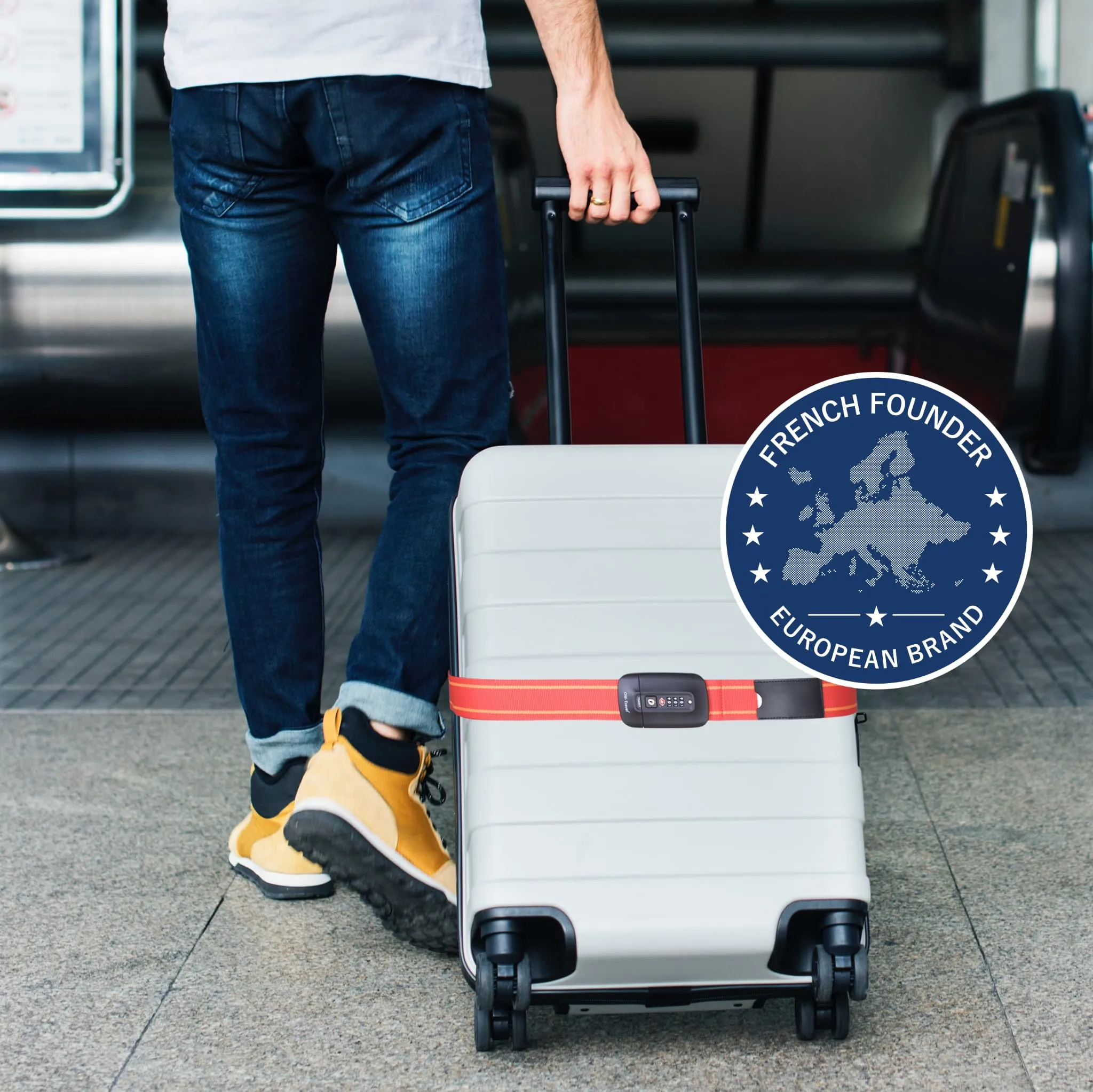 OW-Travel Cinghia per Valigia TSA con Chiusura, Rosso/Giallo - immagine 2