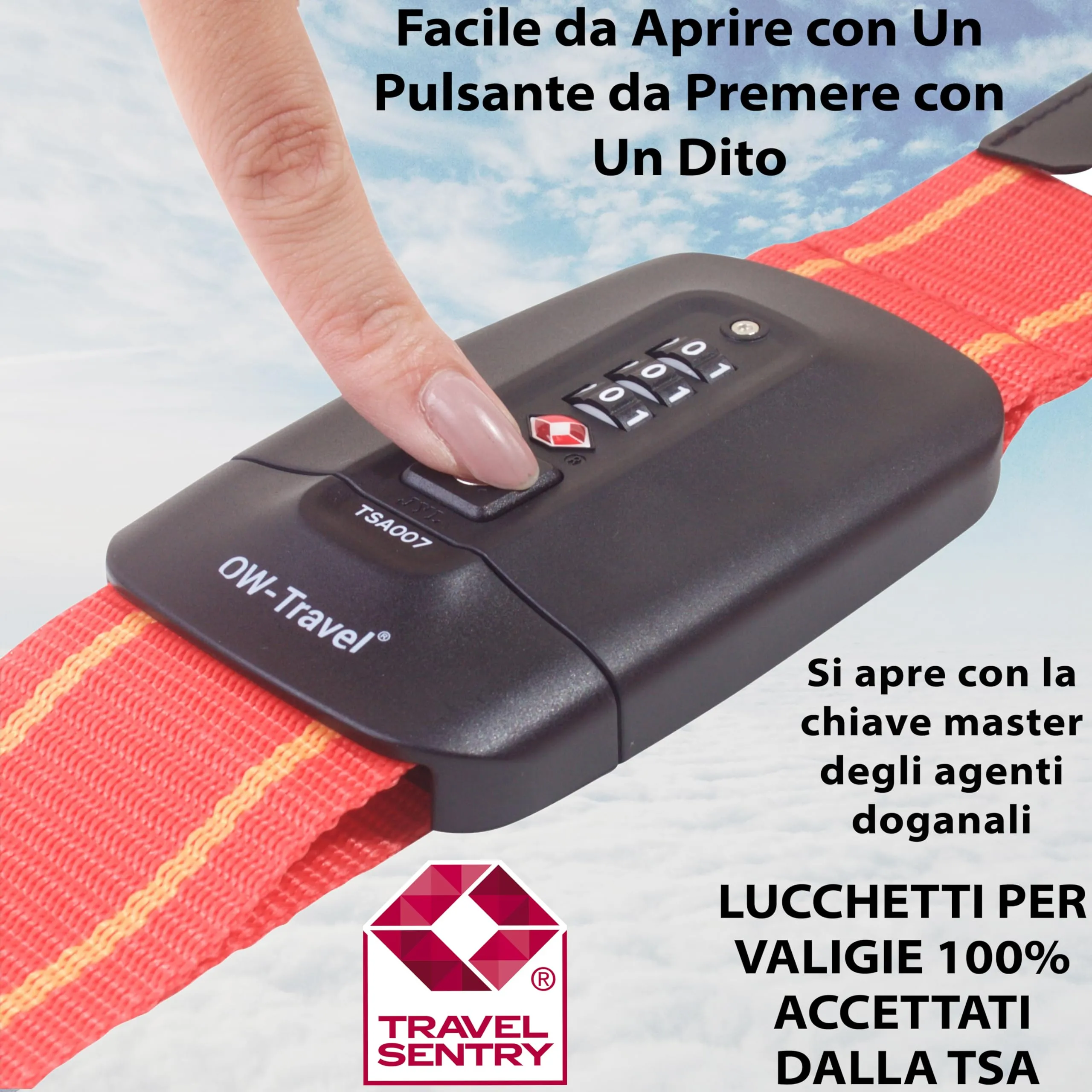 OW-Travel Cinghia per Valigia TSA con Chiusura, Rosso/Giallo - immagine 3
