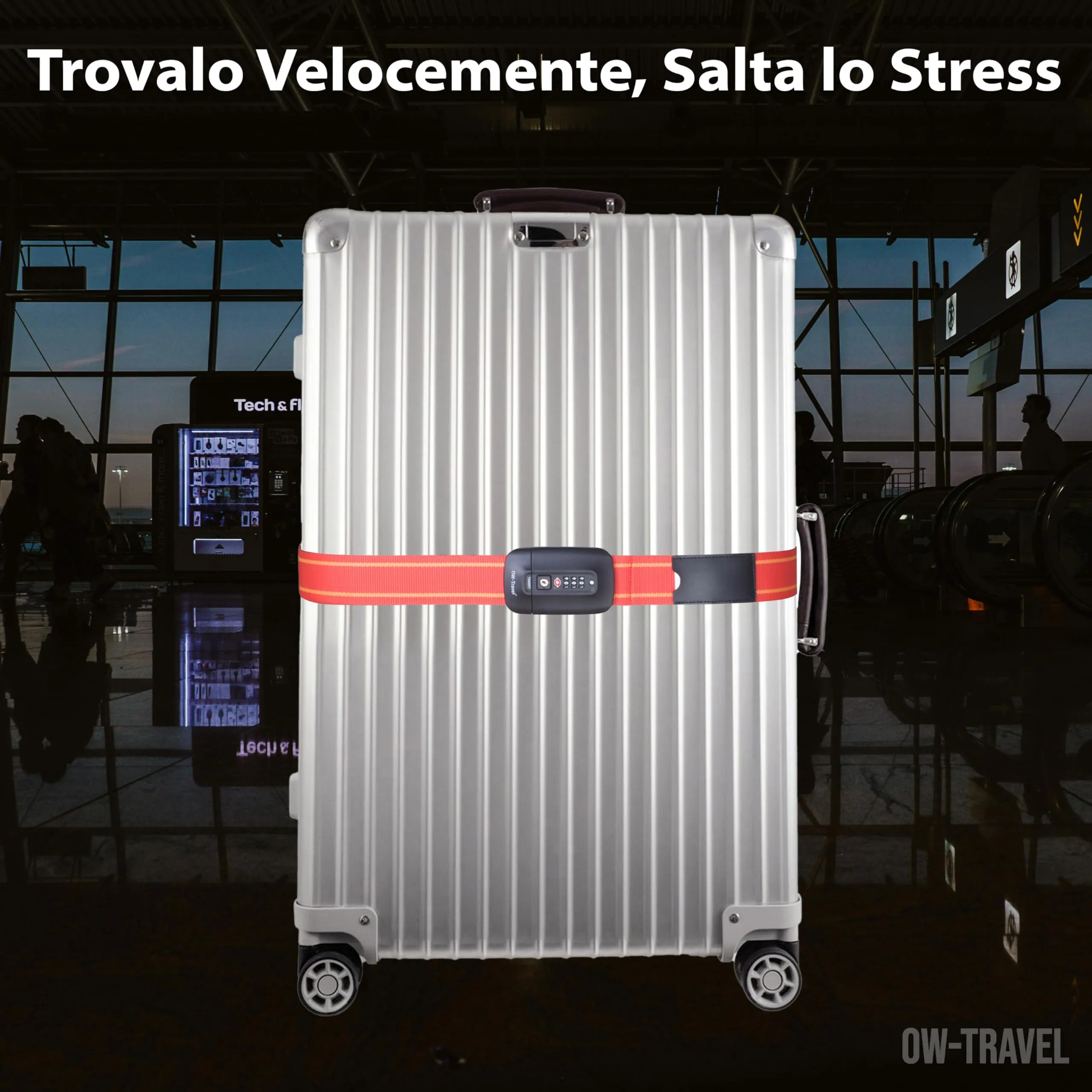 OW-Travel Cinghia per Valigia TSA con Chiusura, Rosso/Giallo - immagine 4