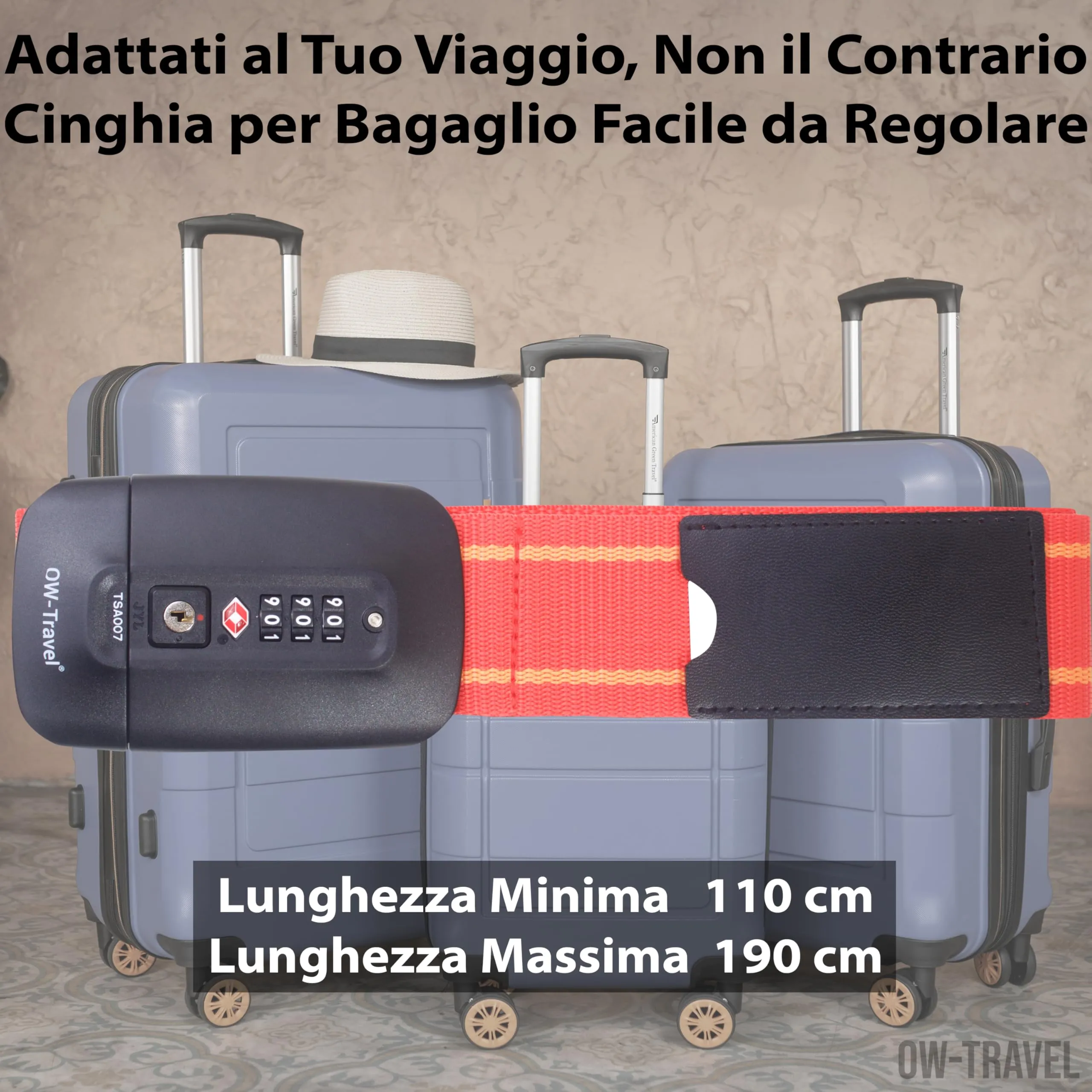 OW-Travel Cinghia per Valigia TSA con Chiusura, Rosso/Giallo - immagine 5