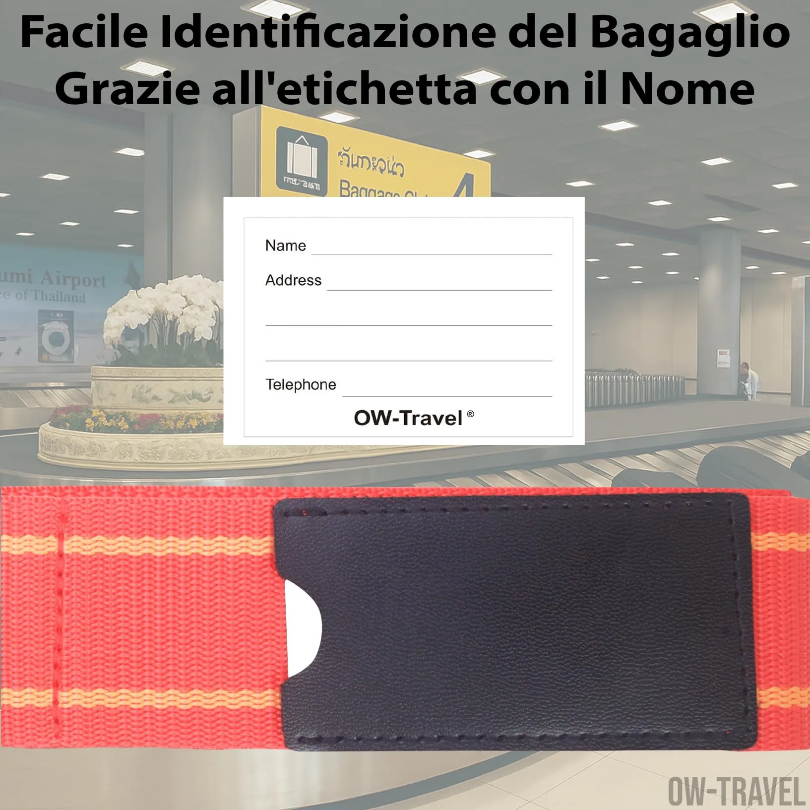 OW-Travel Cinghia per Valigia TSA con Chiusura, Rosso/Giallo - immagine 6
