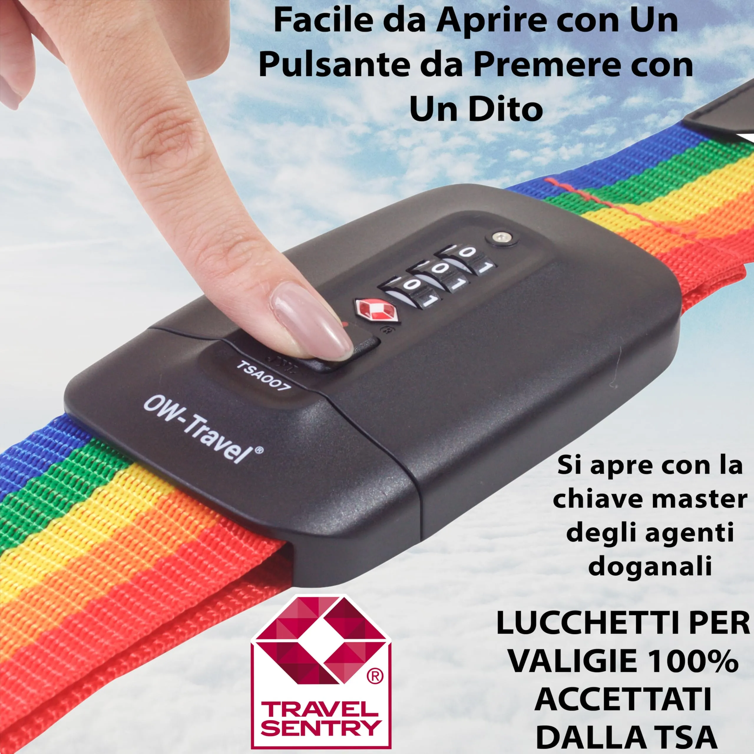 OW-Travel Cinghia per Valigia TSA con Chiusura, Arcobaleno - immagine 3