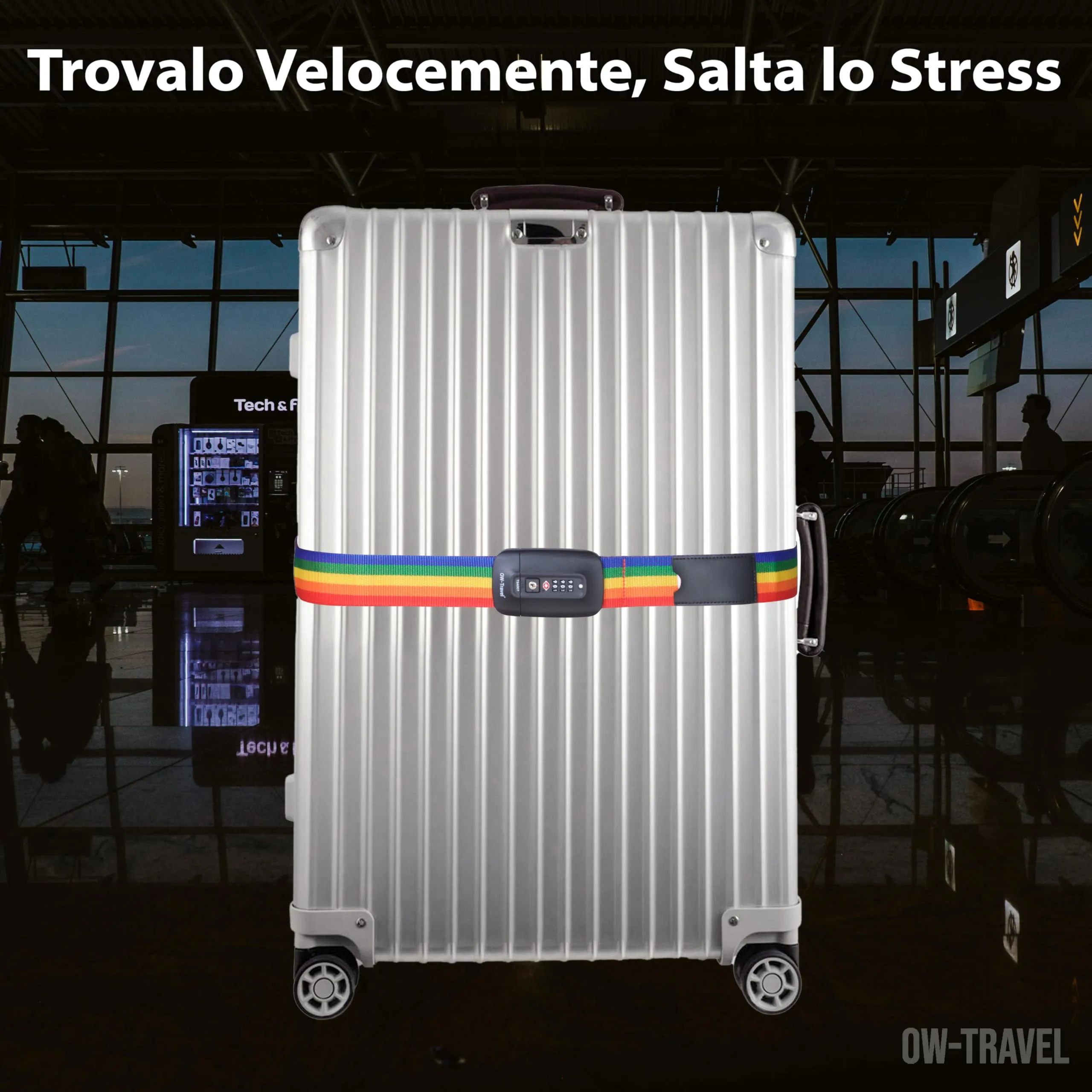 OW-Travel Cinghia per Valigia TSA con Chiusura, Arcobaleno - immagine 4