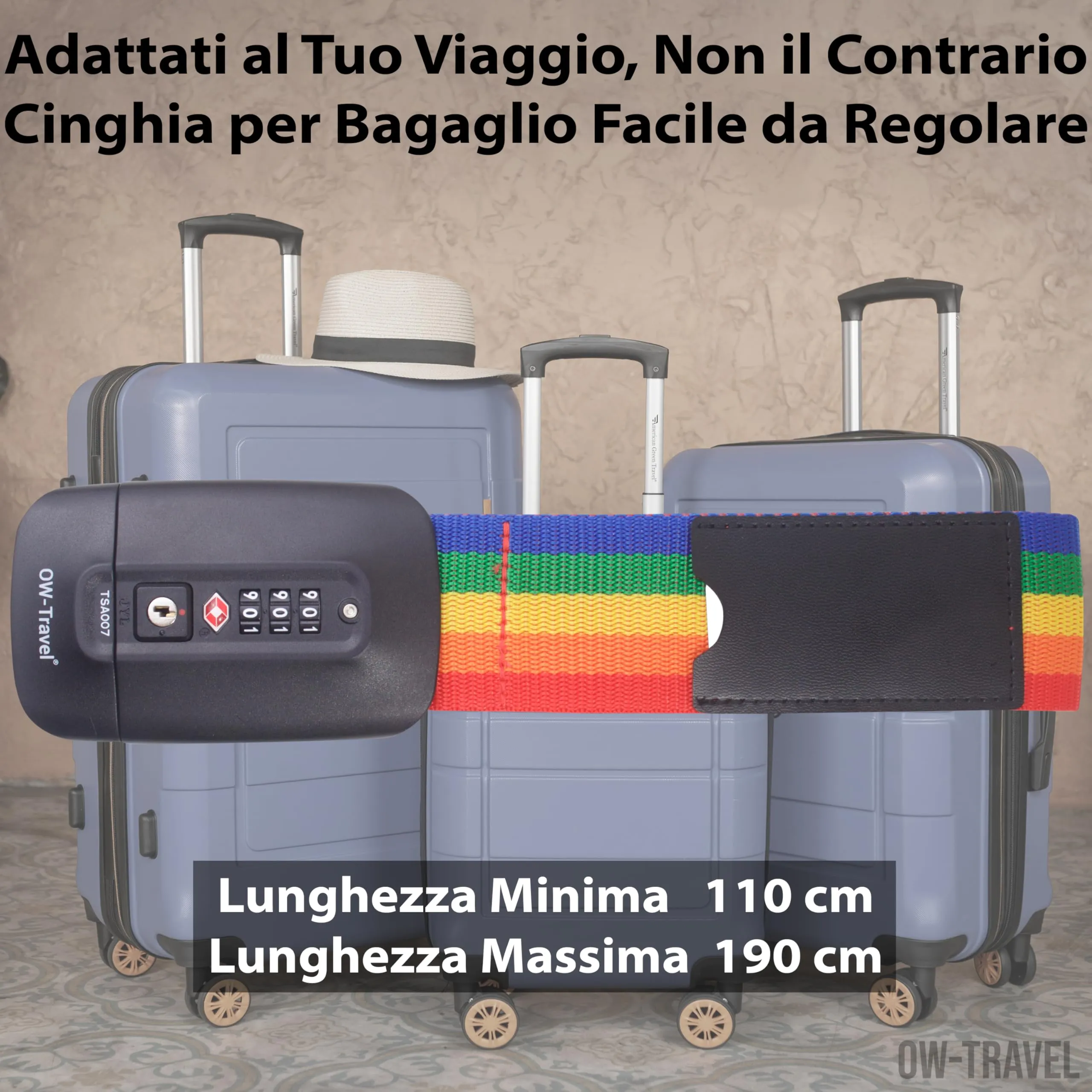 OW-Travel Cinghia per Valigia TSA con Chiusura, Arcobaleno - immagine 5