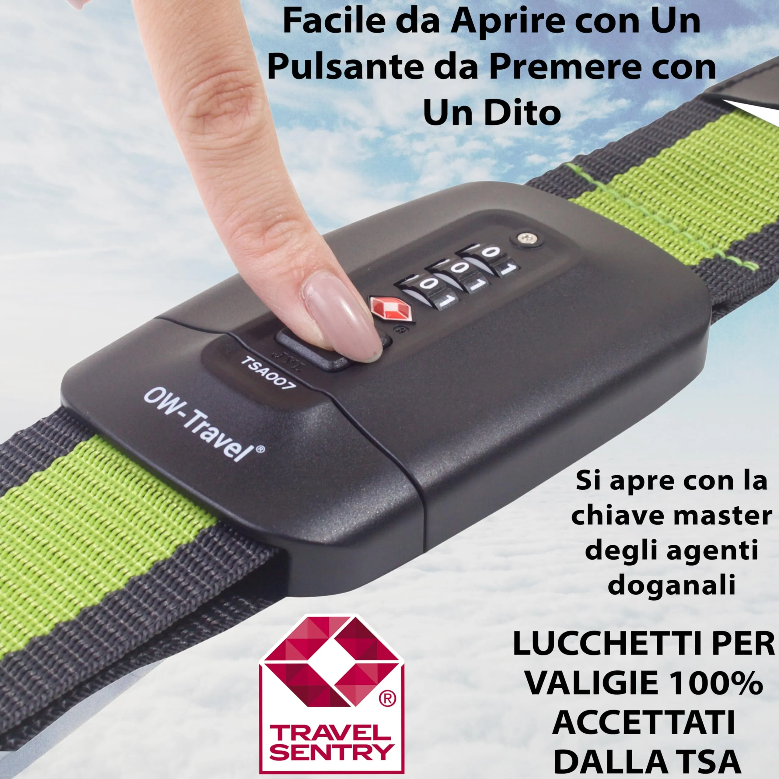 OW-Travel Cinghia per Valigia TSA con Chiusura, Grigio/Verde - immagine 3