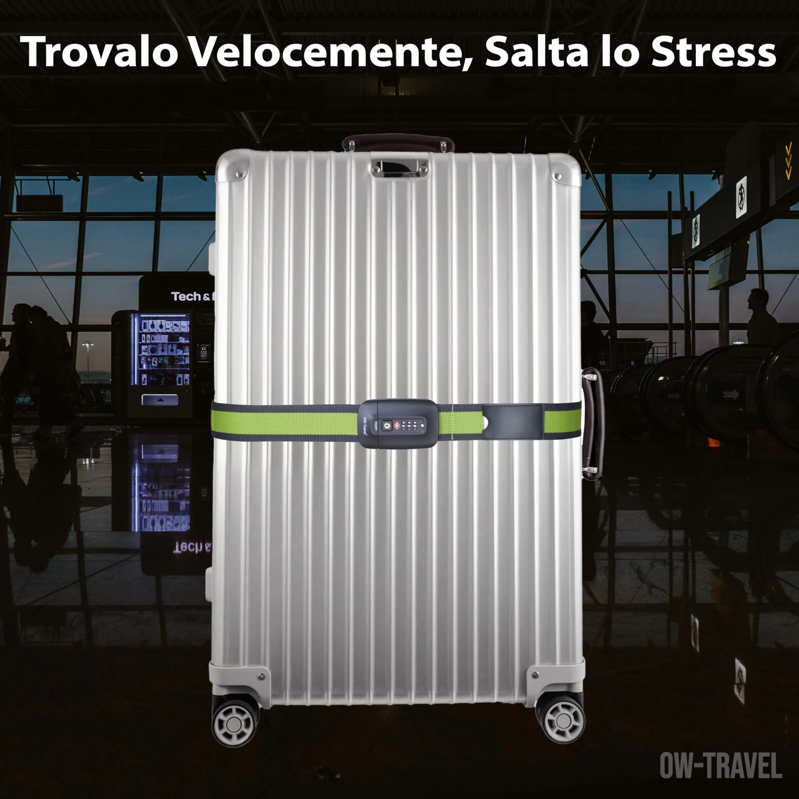 OW-Travel Cinghia per Valigia TSA con Chiusura, Grigio/Verde - immagine 4
