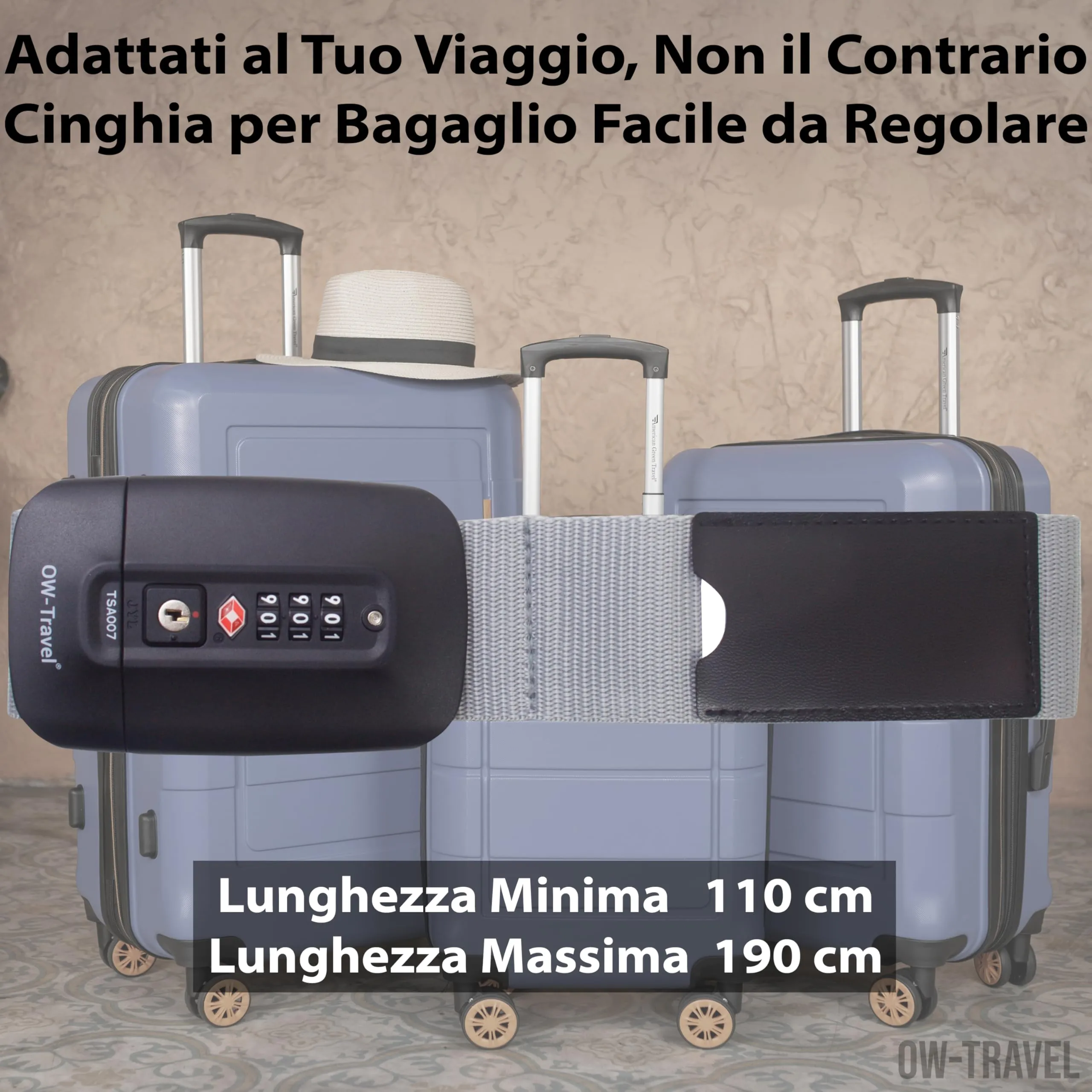 OW-Travel Cinghia per Valigia TSA con Chiusura, Grigio - immagine 5