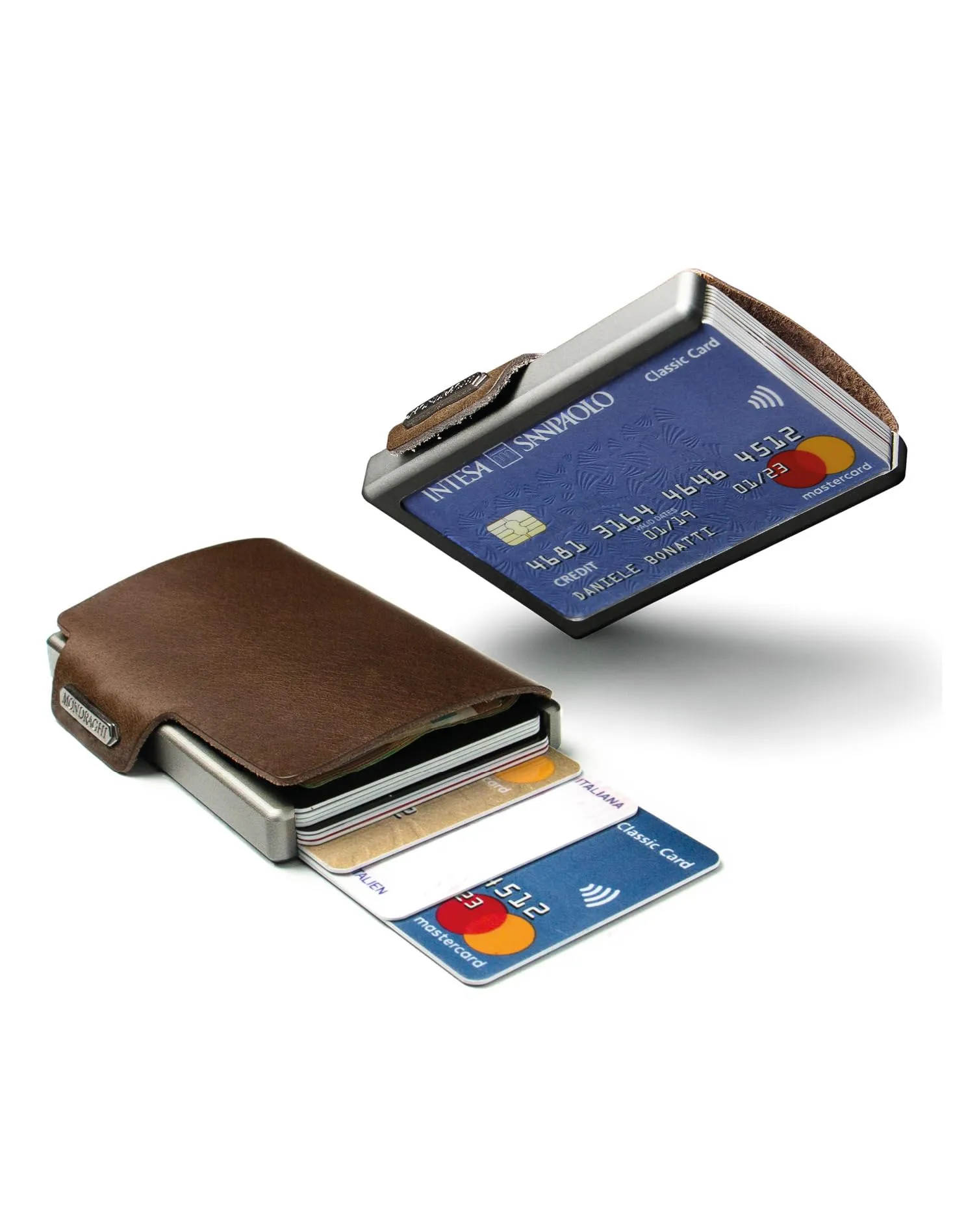 MONDRAGHI Mini Portafoglio Slim in Vera Pelle, Portacarte e Portatessere RFID, Marrone - immagine 2
