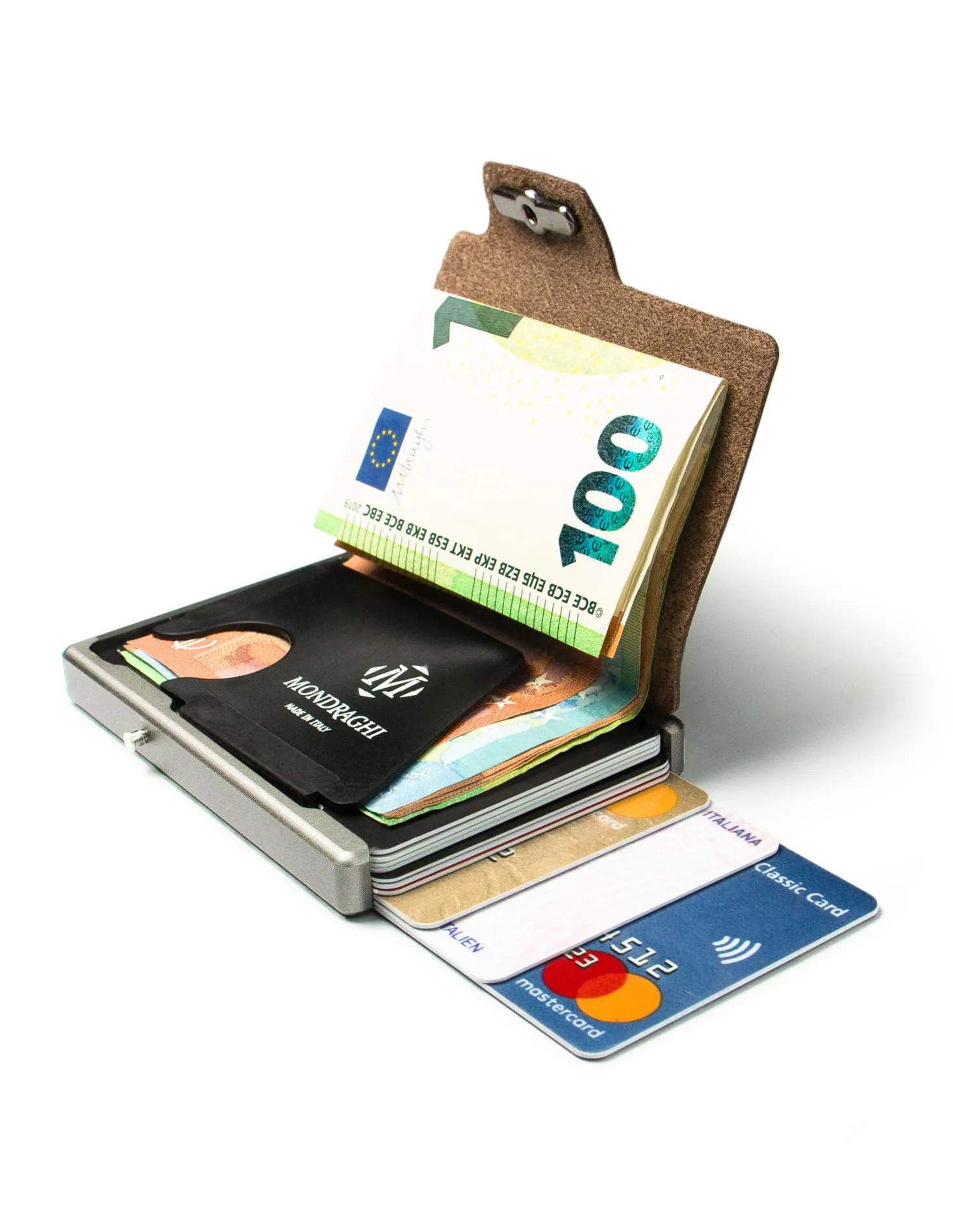 MONDRAGHI Mini Portafoglio Slim in Vera Pelle, Portacarte e Portatessere RFID, Marrone - immagine 3