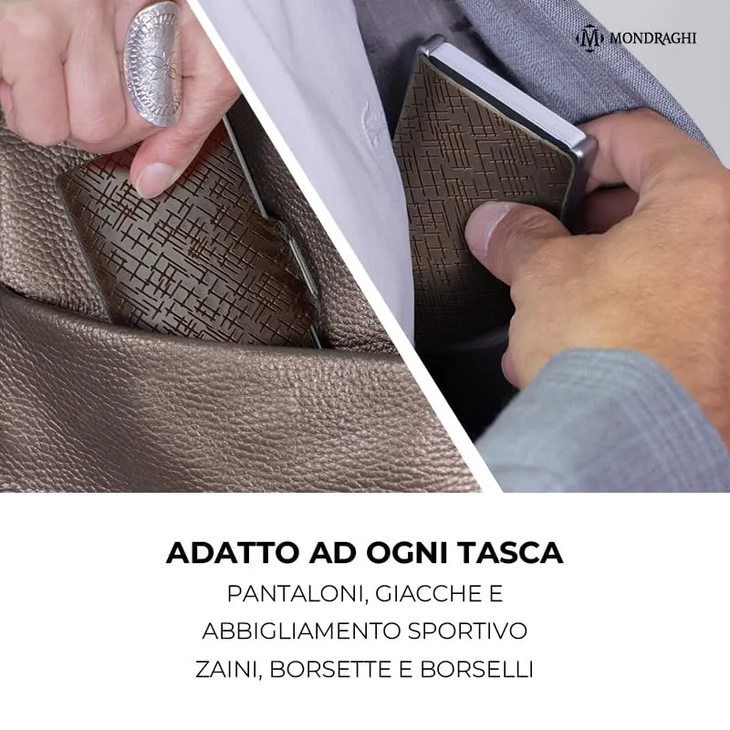 MONDRAGHI Mini Portafoglio Slim in Vera Pelle, Portacarte e Portatessere RFID, Marrone - immagine 6