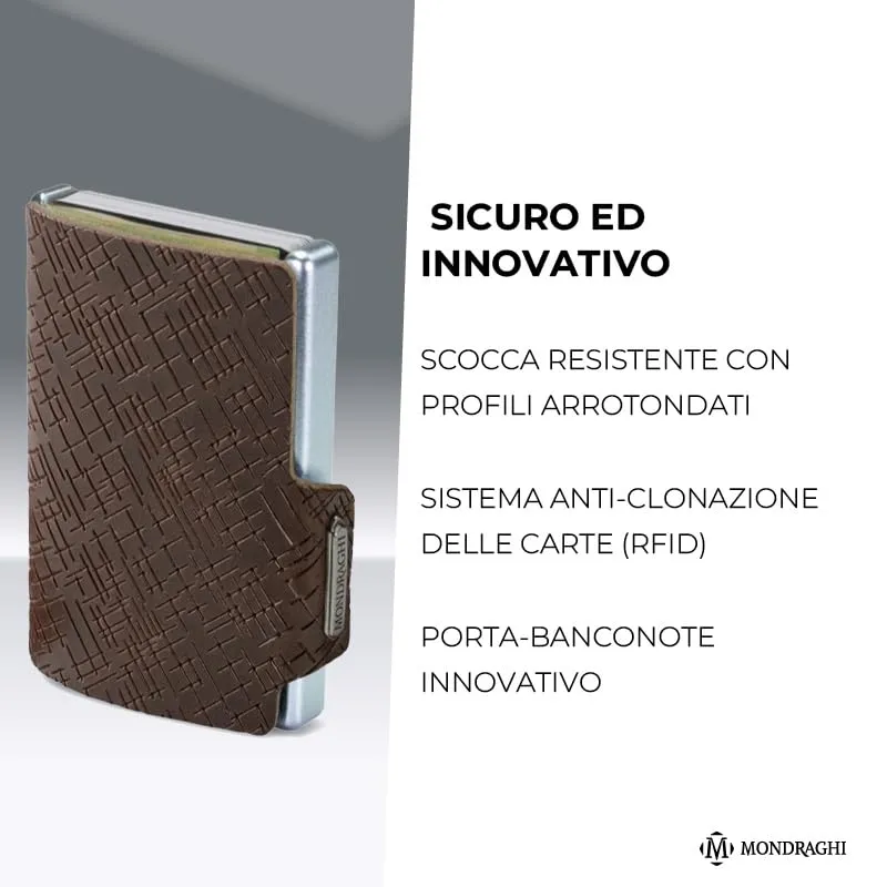 MONDRAGHI Mini Portafoglio Slim in Vera Pelle, Portacarte e Portatessere RFID, Marrone - immagine 7