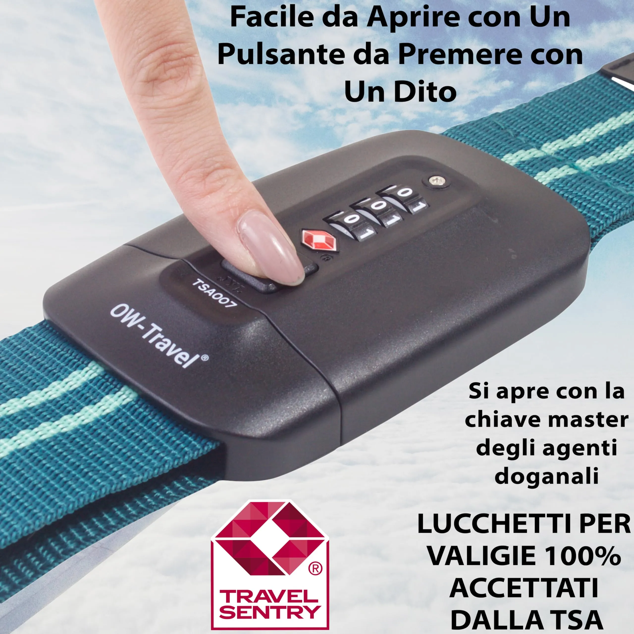 OW-Travel Cinghia per Valigia TSA con Chiusura, Blu/Verde - immagine 3