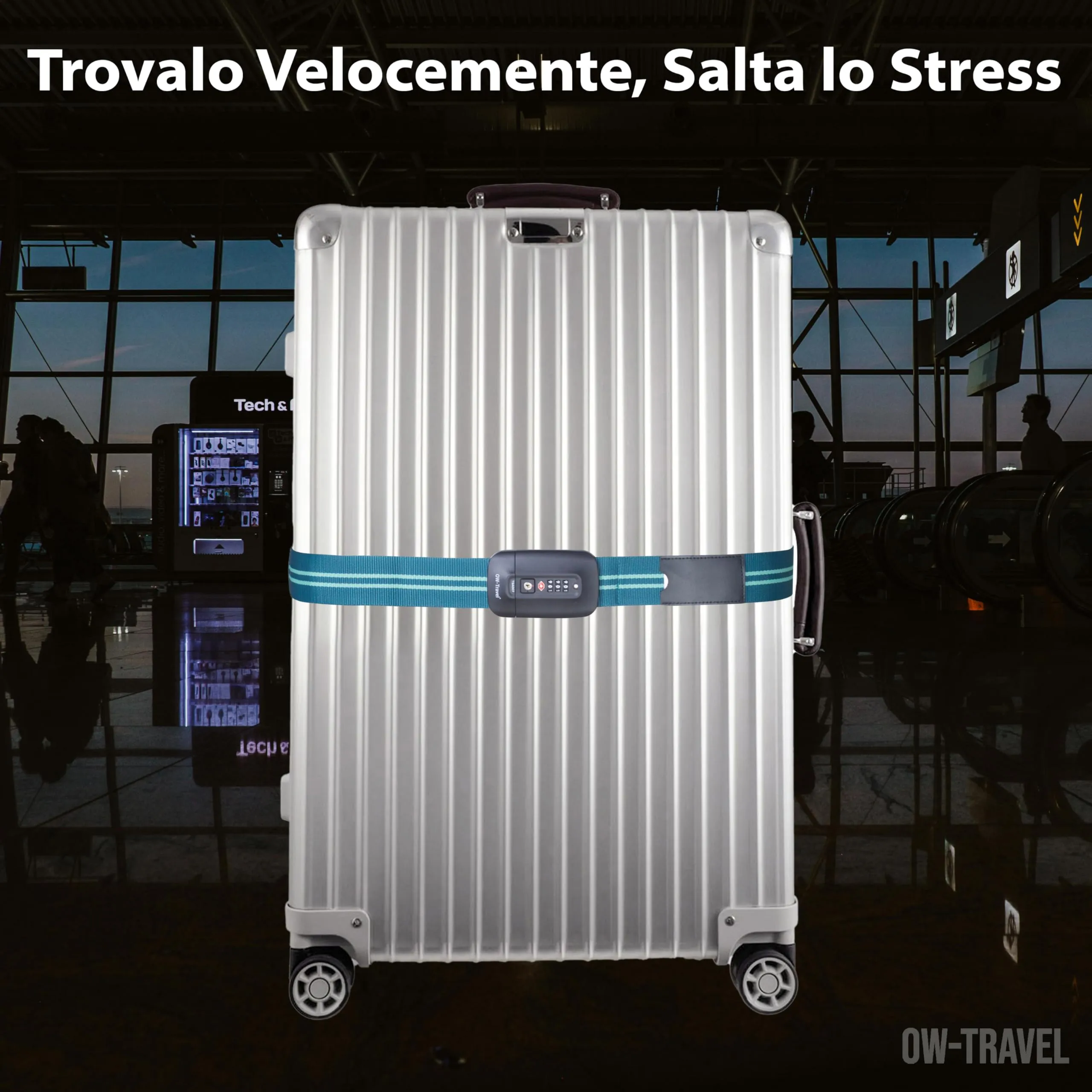 OW-Travel Cinghia per Valigia TSA con Chiusura, Blu/Verde - immagine 4