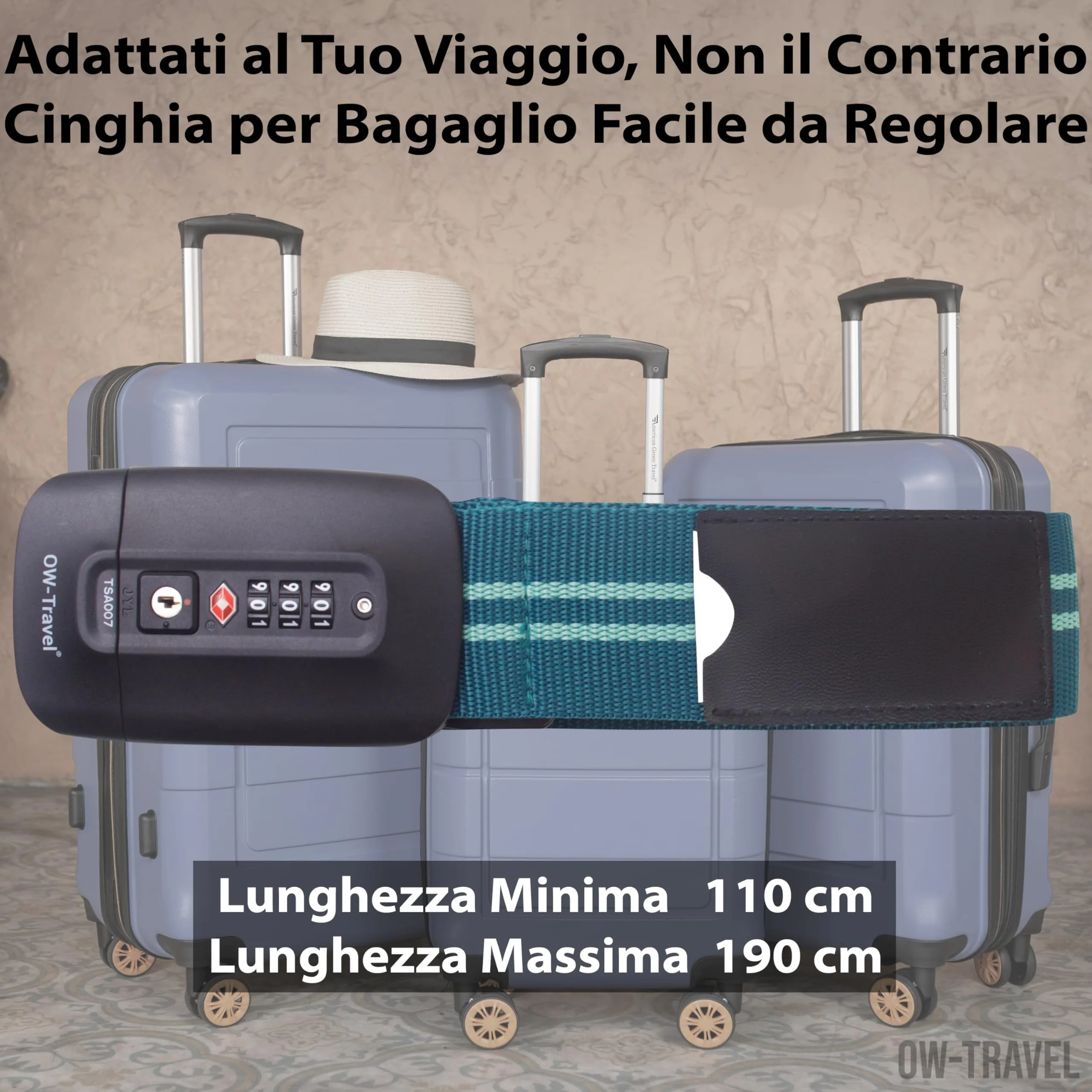 OW-Travel Cinghia per Valigia TSA con Chiusura, Blu/Verde - immagine 5