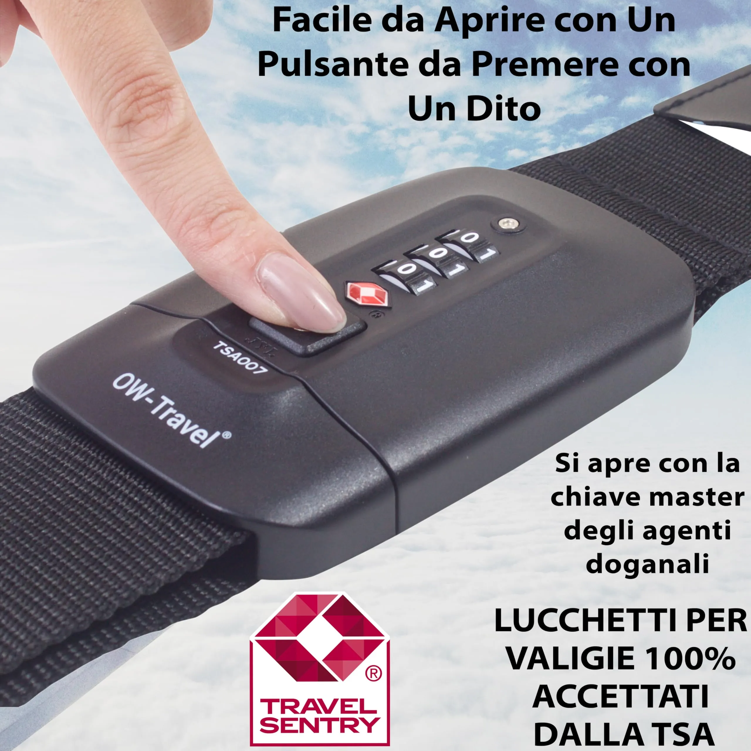 OW-Travel Cinghia per Valigia TSA con Chiusura, Nero - immagine 3