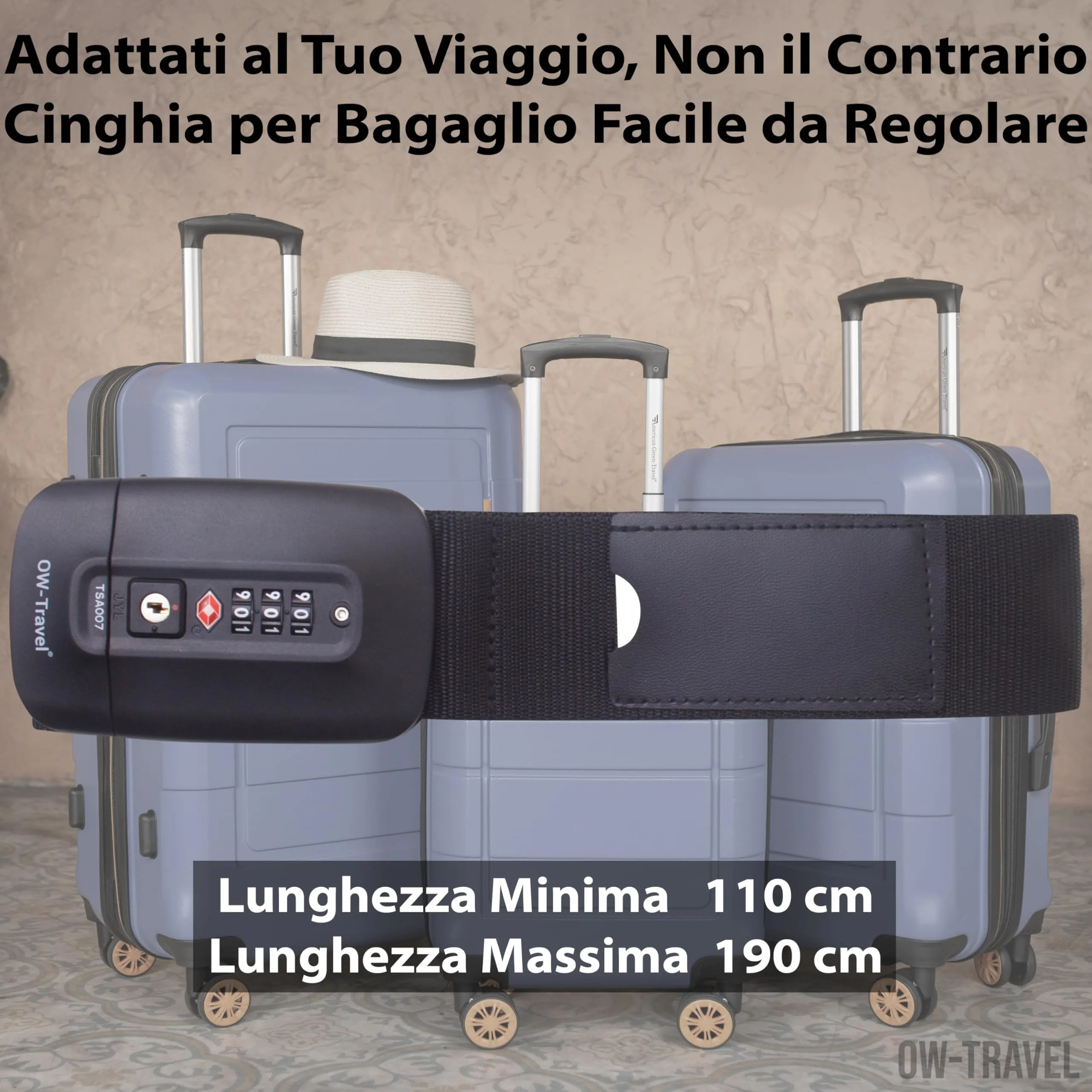 OW-Travel Cinghia per Valigia TSA con Chiusura, Nero - immagine 5