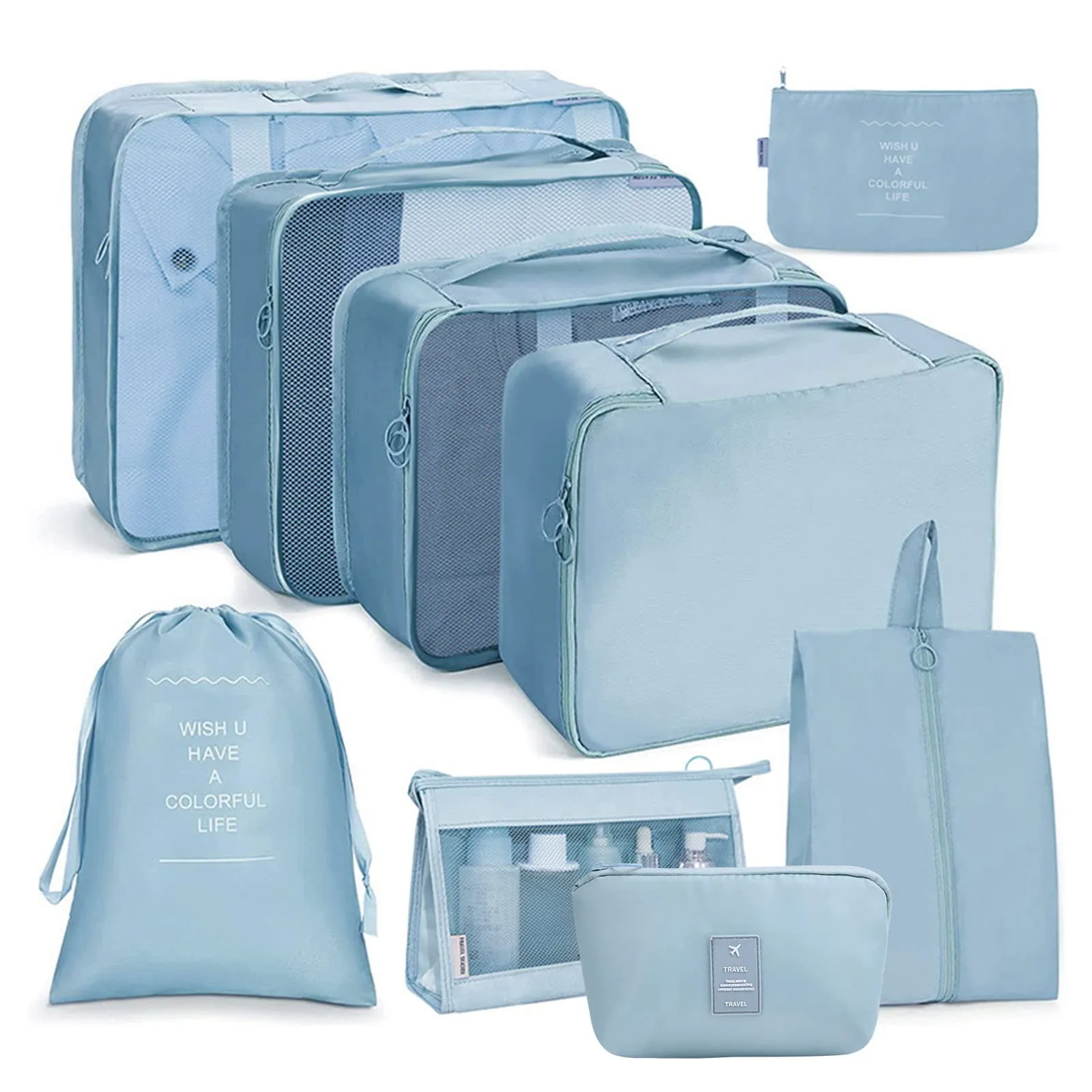 OSDUE Organizer Valigia, Set di 9 Pezzi Sistema di Cubi da Viaggio, Blu Coreano - immagine 1