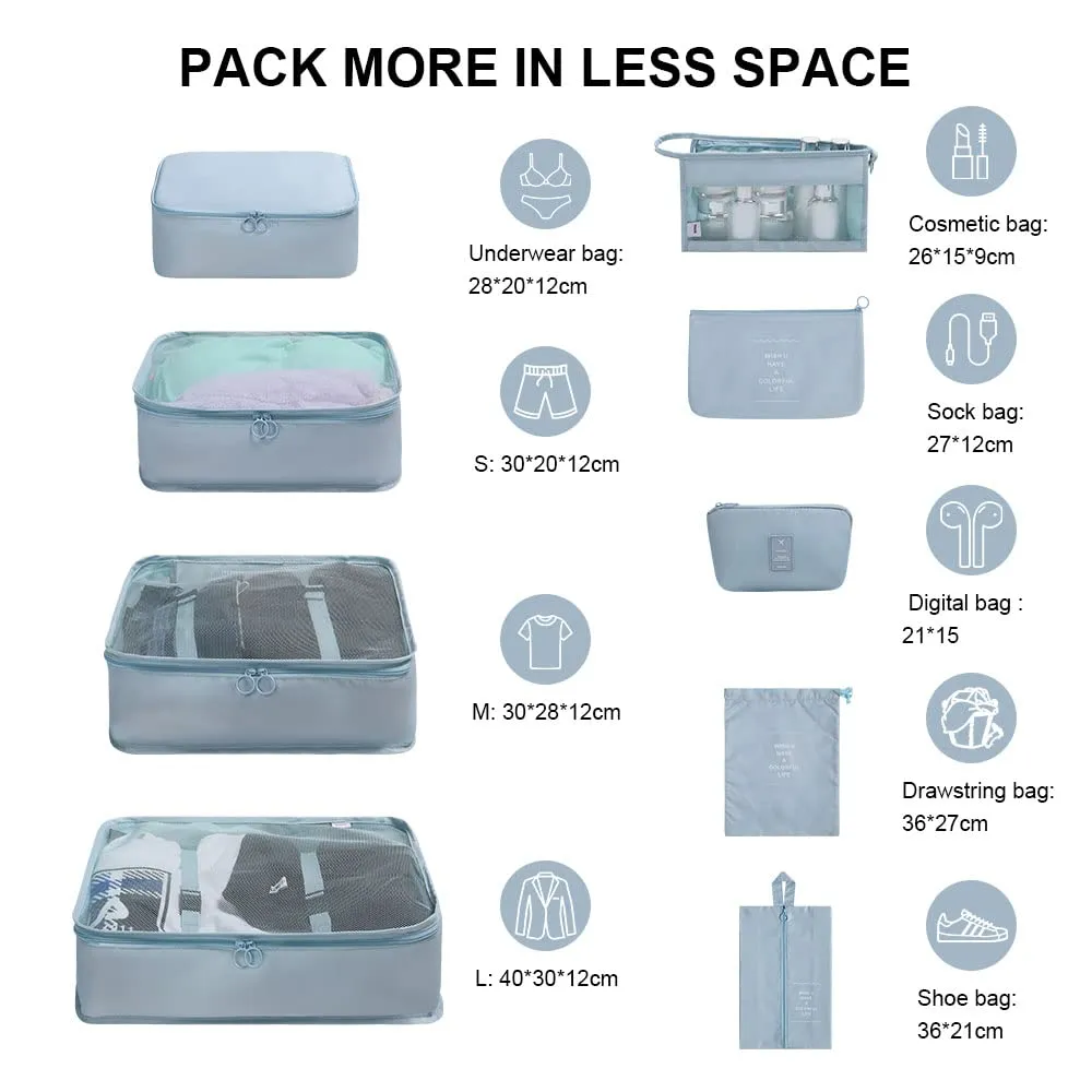 OSDUE Organizer Valigia, Set di 9 Pezzi Sistema di Cubi da Viaggio, Blu Coreano - immagine 2