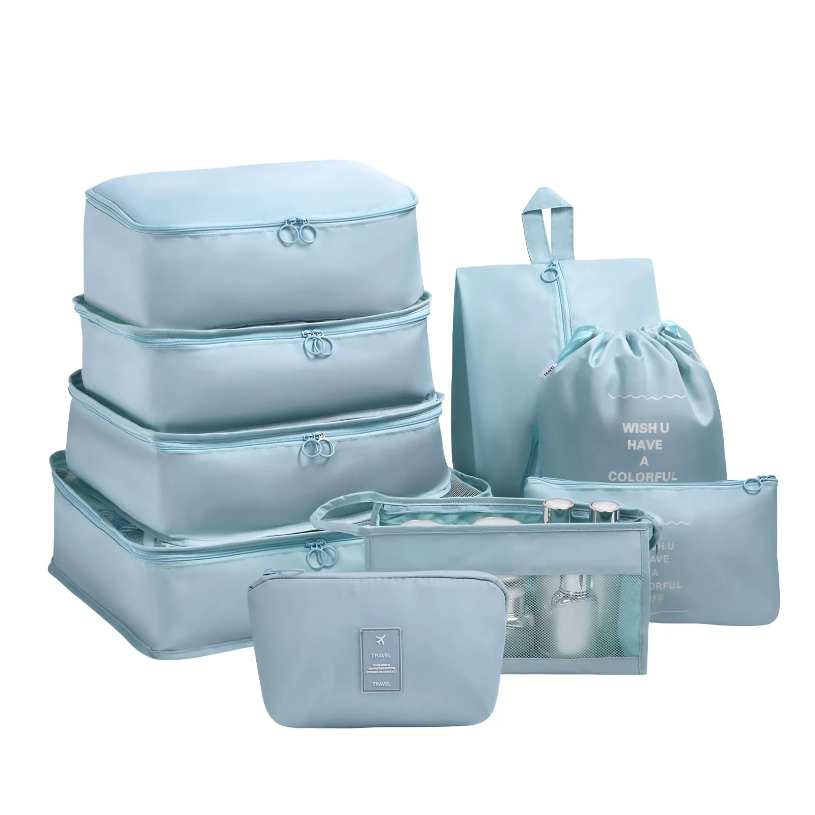 OSDUE Organizer Valigia, Set di 9 Pezzi Sistema di Cubi da Viaggio, Blu Coreano - immagine 9