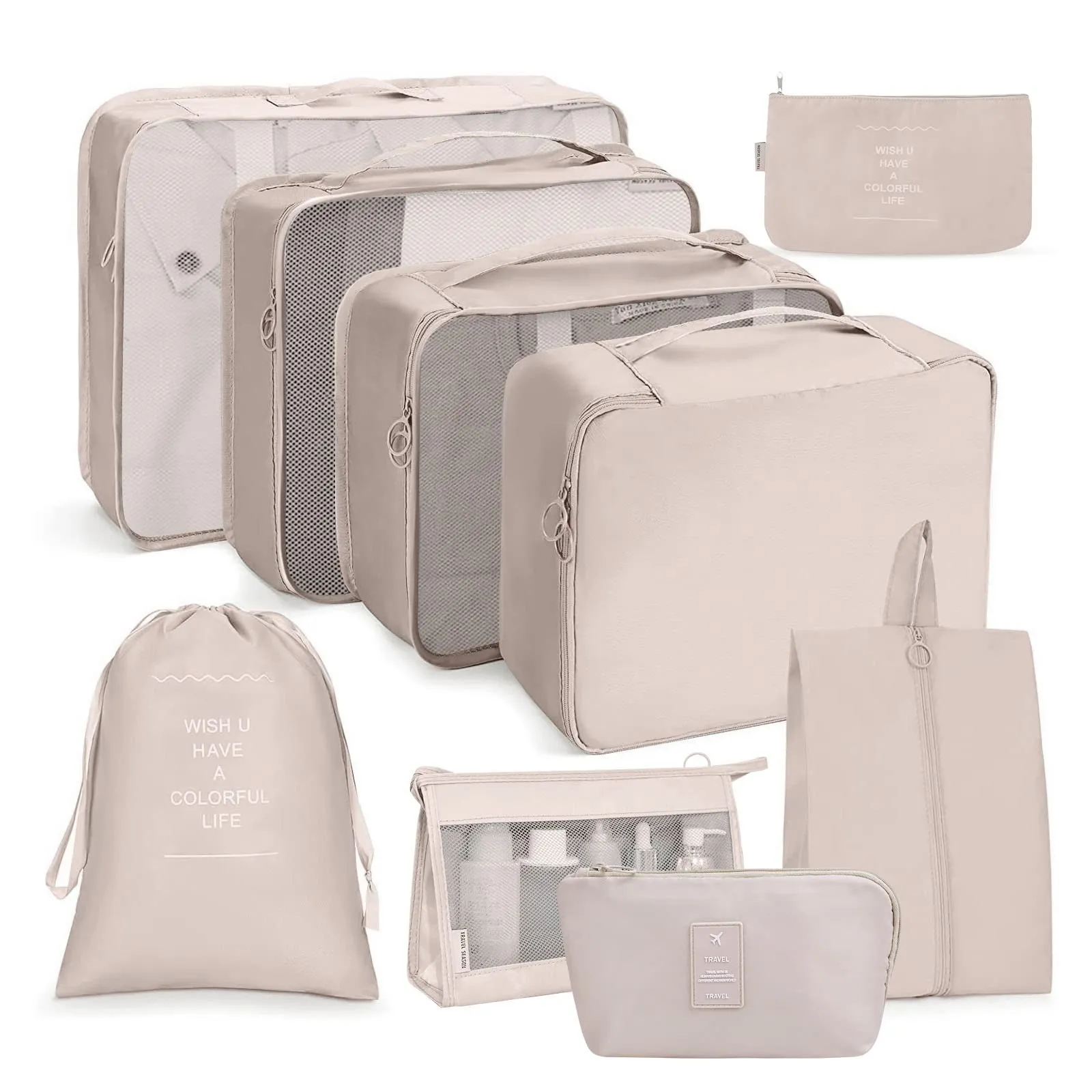 OSDUE Set Organizer da Viaggio 9 Pezzi, Beige - immagine 1