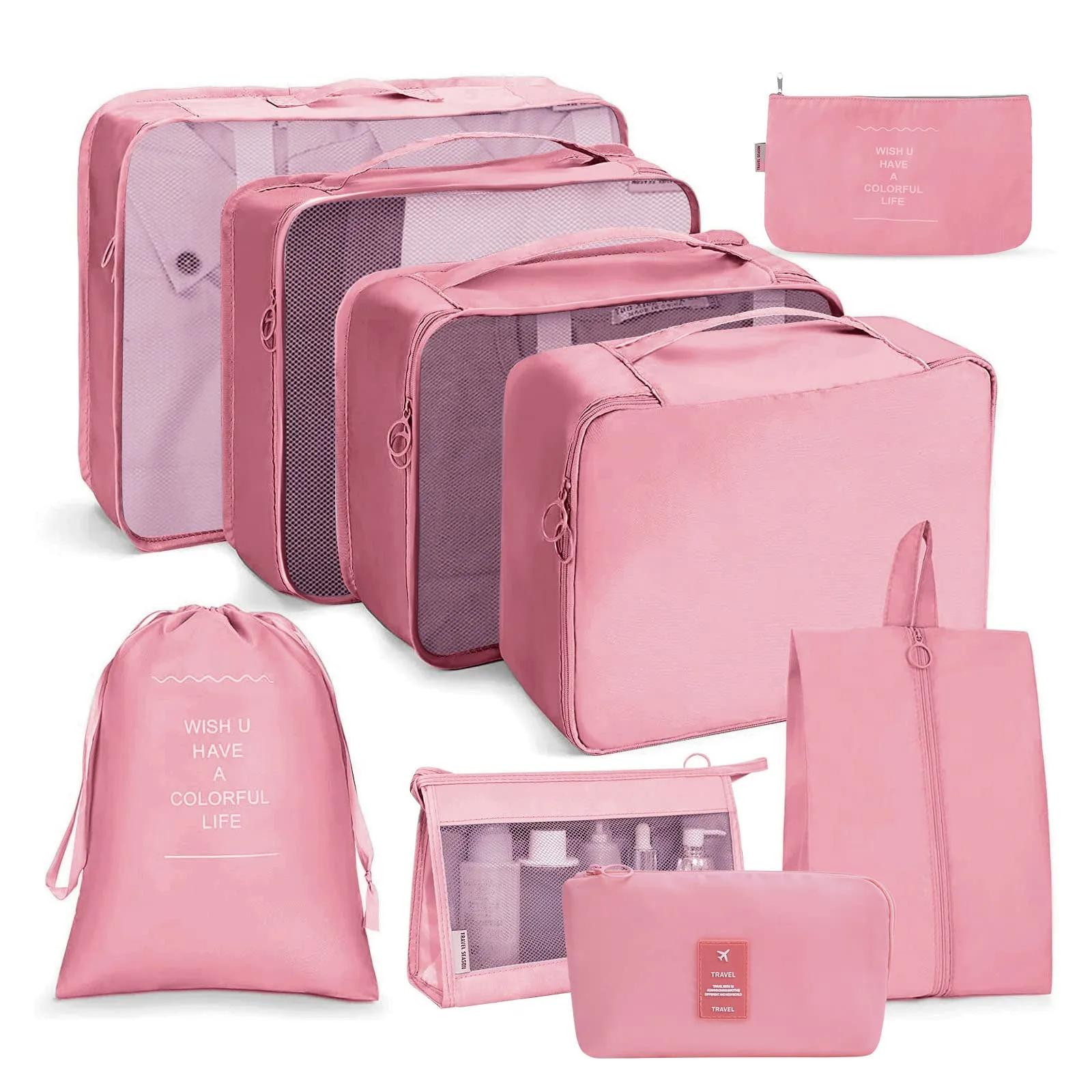 OSDUE Organizer Valigia, Set di 9 Pezzi per Cubi di Viaggio e Separatori, Rosa - immagine 1