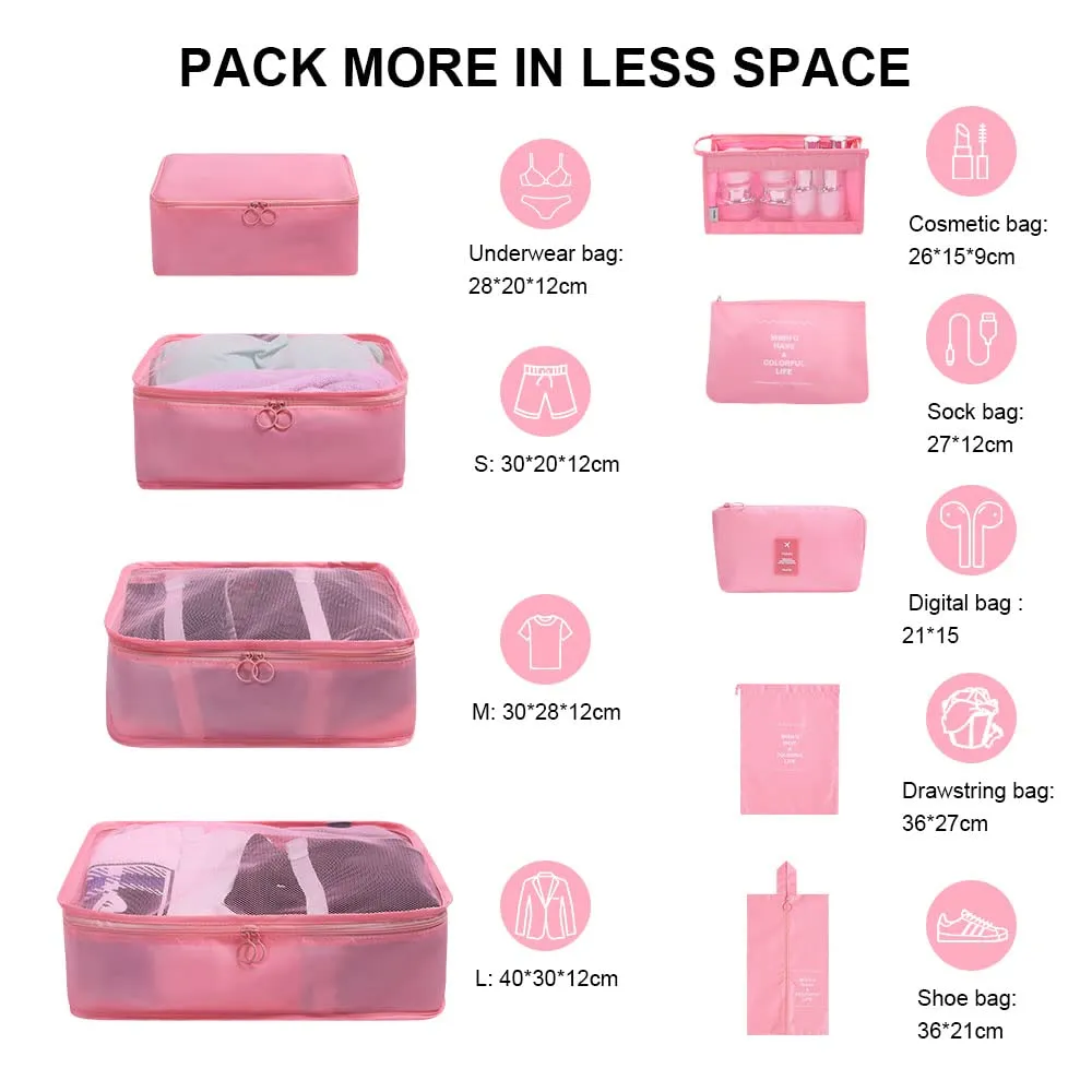 OSDUE Organizer Valigia, Set di 9 Pezzi per Cubi di Viaggio e Separatori, Rosa - immagine 2