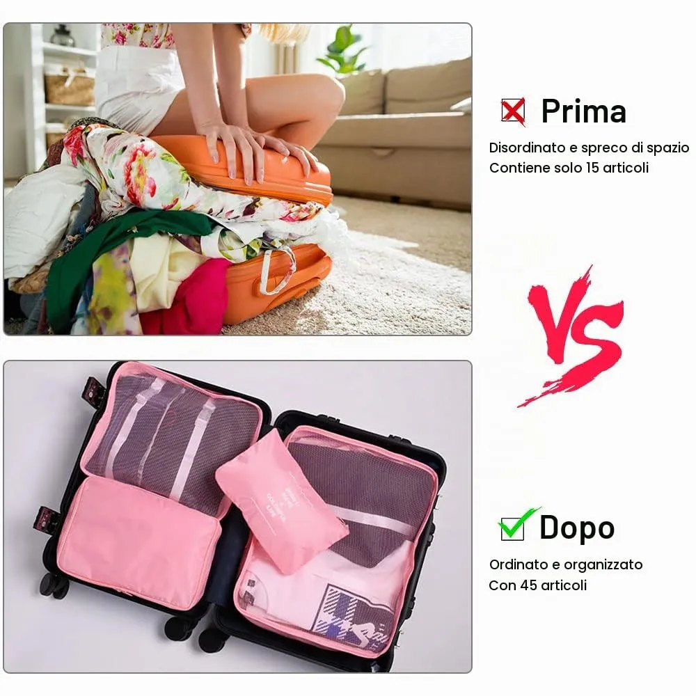 OSDUE Organizer Valigia, Set di 9 Pezzi per Cubi di Viaggio e Separatori, Rosa - immagine 5