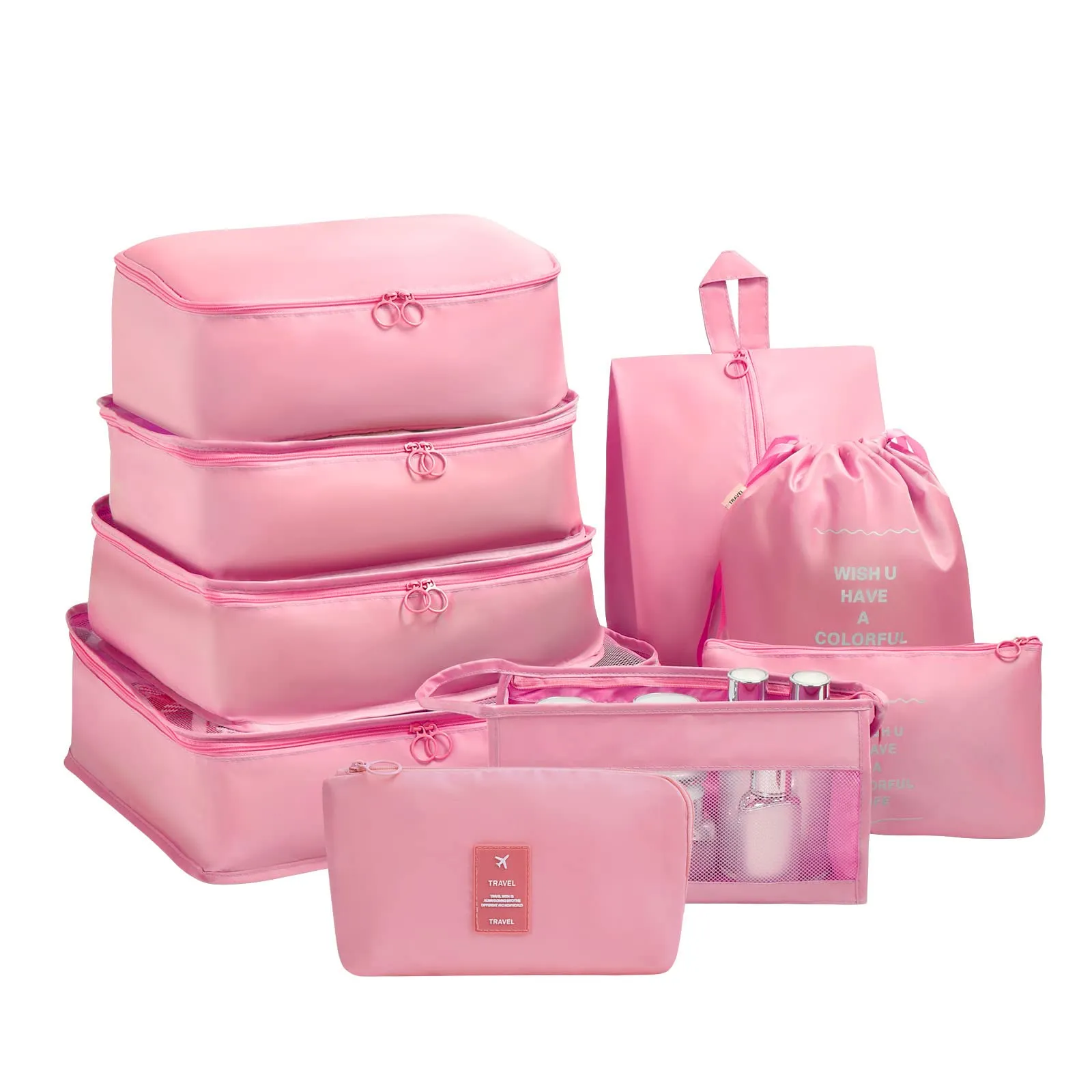 OSDUE Organizer Valigia, Set di 9 Pezzi per Cubi di Viaggio e Separatori, Rosa - immagine 9