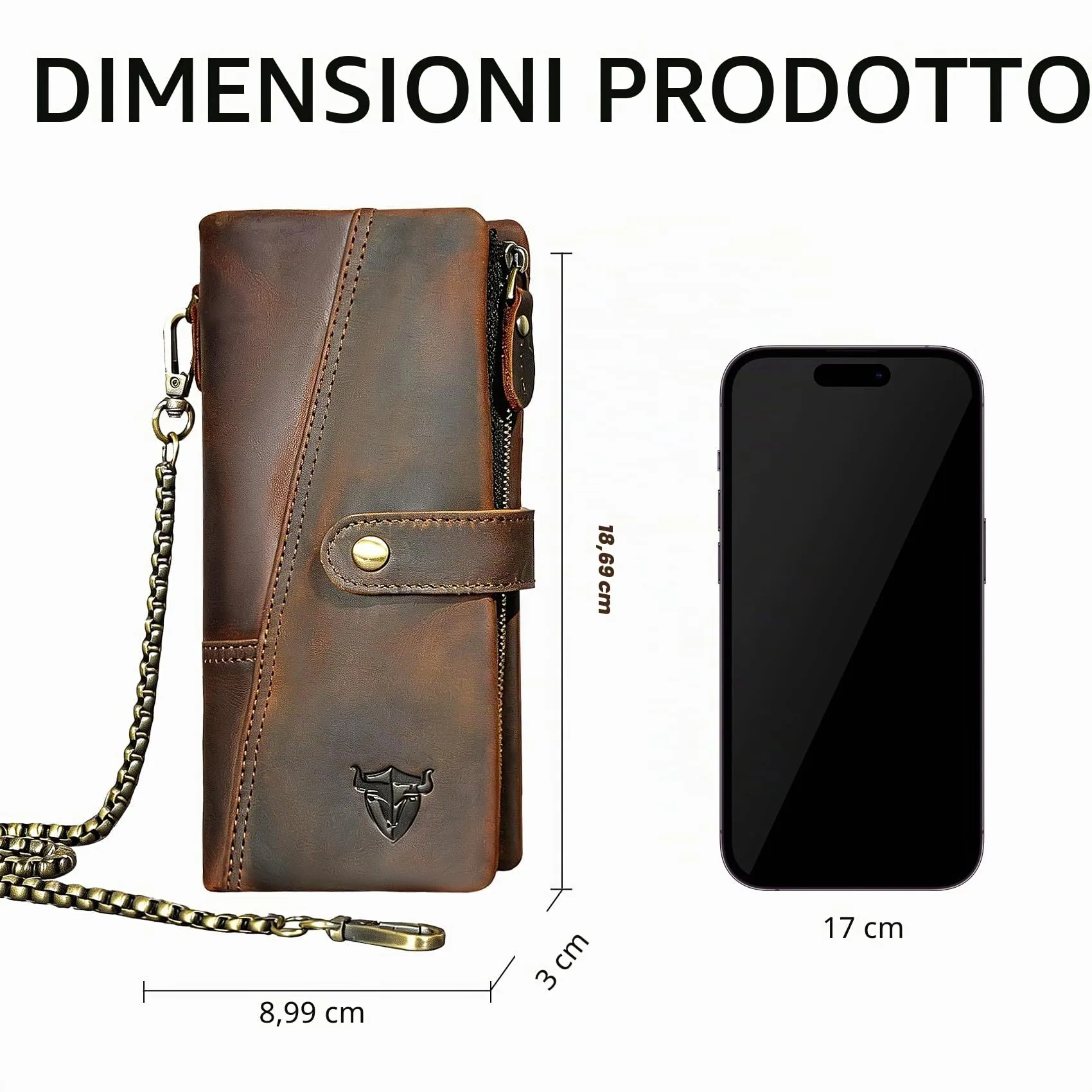 Handadsume Portafoglio in Pelle RFID per Uomo con Catena e Tasca per Monete, Modello 1803 Marrone - immagine 2