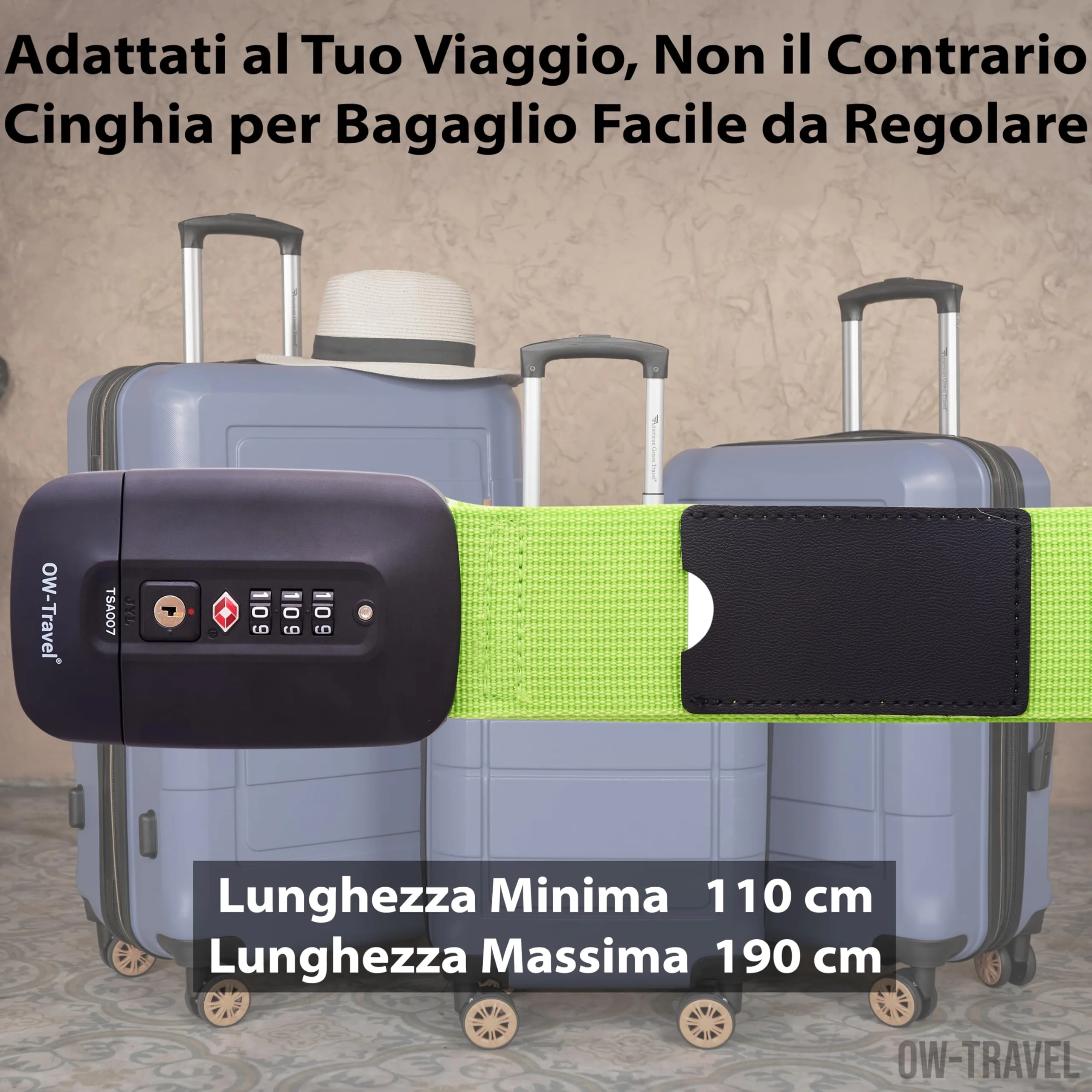 OW-Travel Cinghia per Valigia TSA con Chiusura, Verde - immagine 5