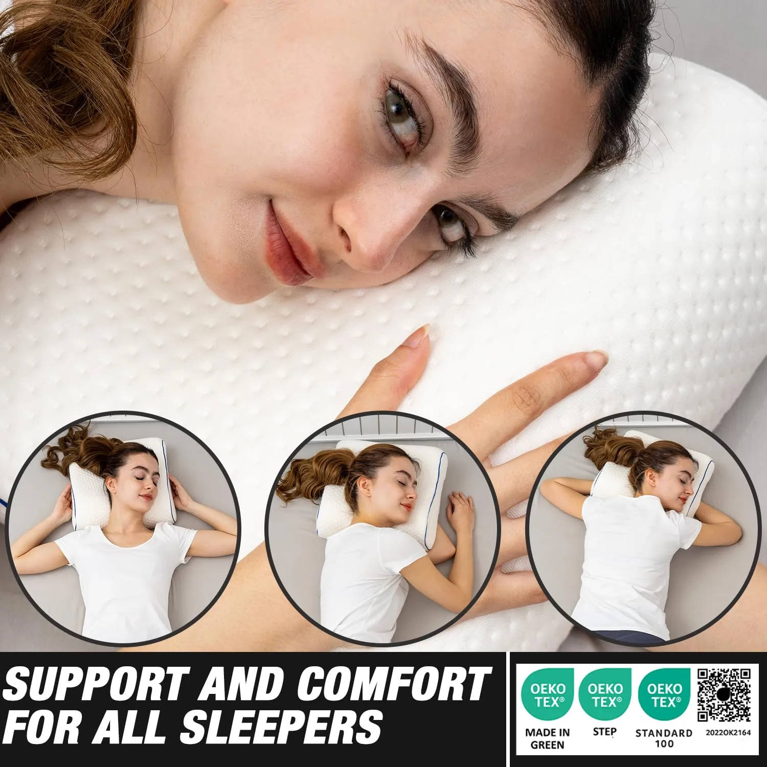 Marcolumb Cuscino in Memory Foam per Viaggi e Campeggio con Borsa Portatile e Federa Termoregolatrice, Contorno Bianco - immagine 4