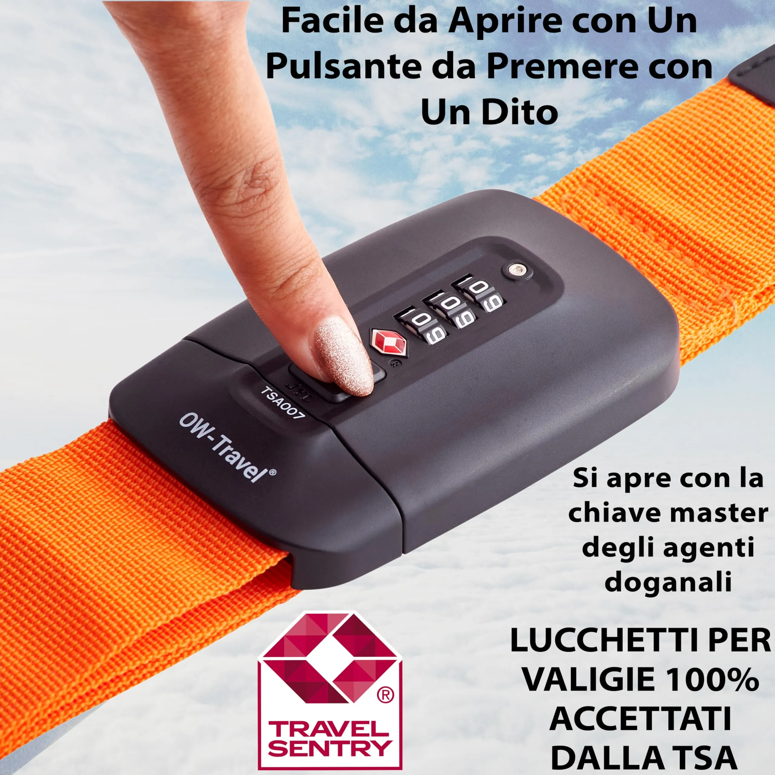 OW-Travel Cinghia per Valigia TSA con Chiusura, Arancione - immagine 3