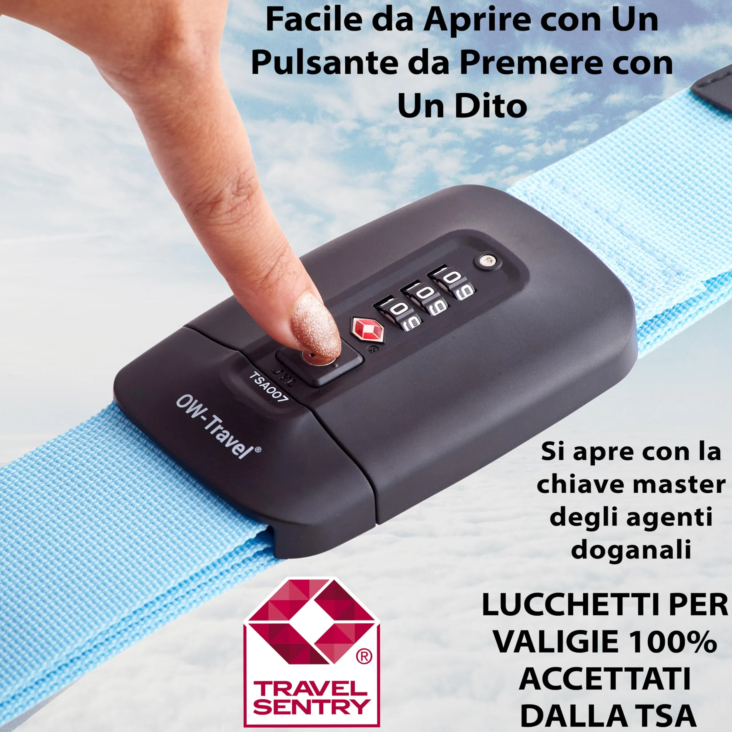 OW-Travel Cinghia per Valigia TSA con Chiusura, Blu - immagine 3