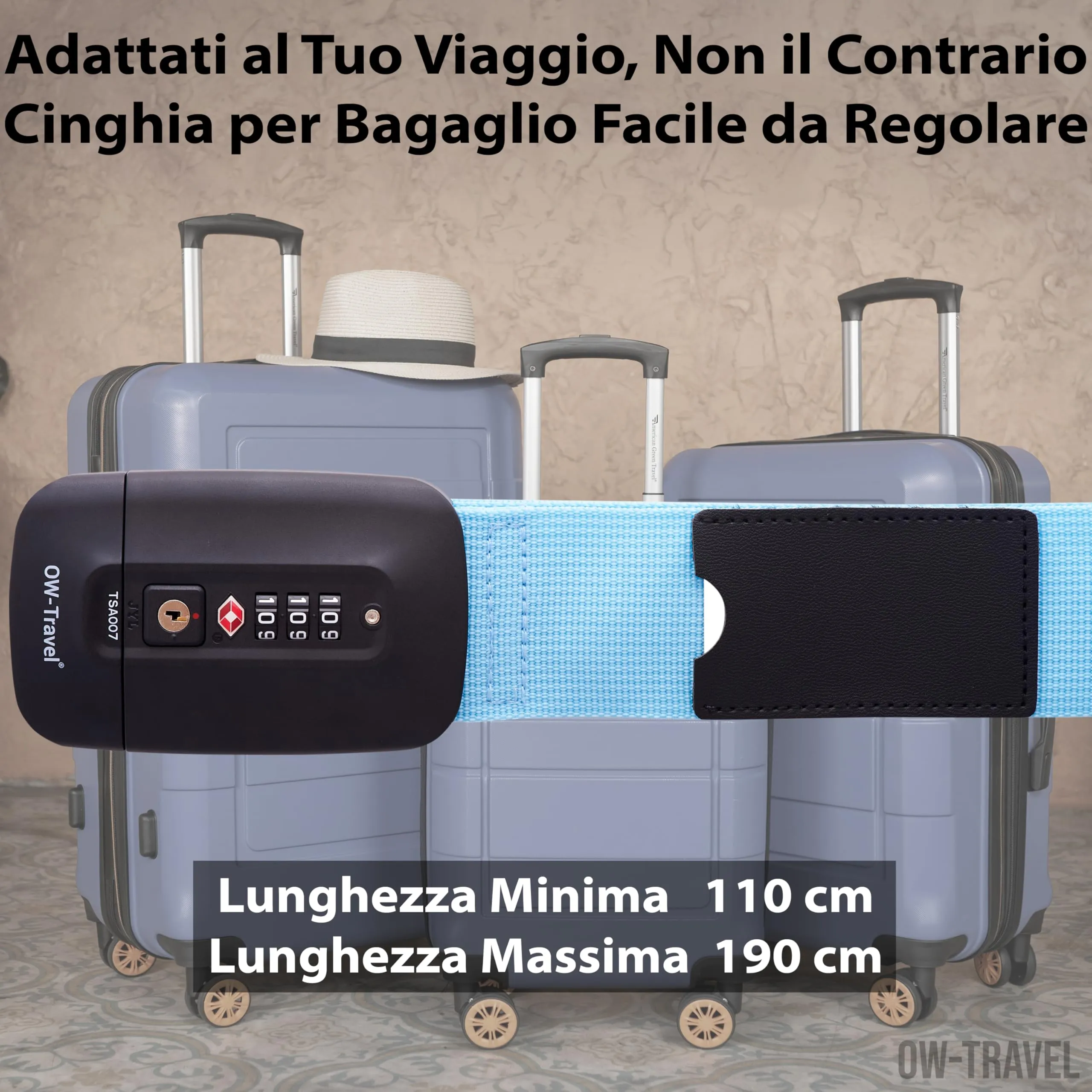 OW-Travel Cinghia per Valigia TSA con Chiusura, Blu - immagine 5