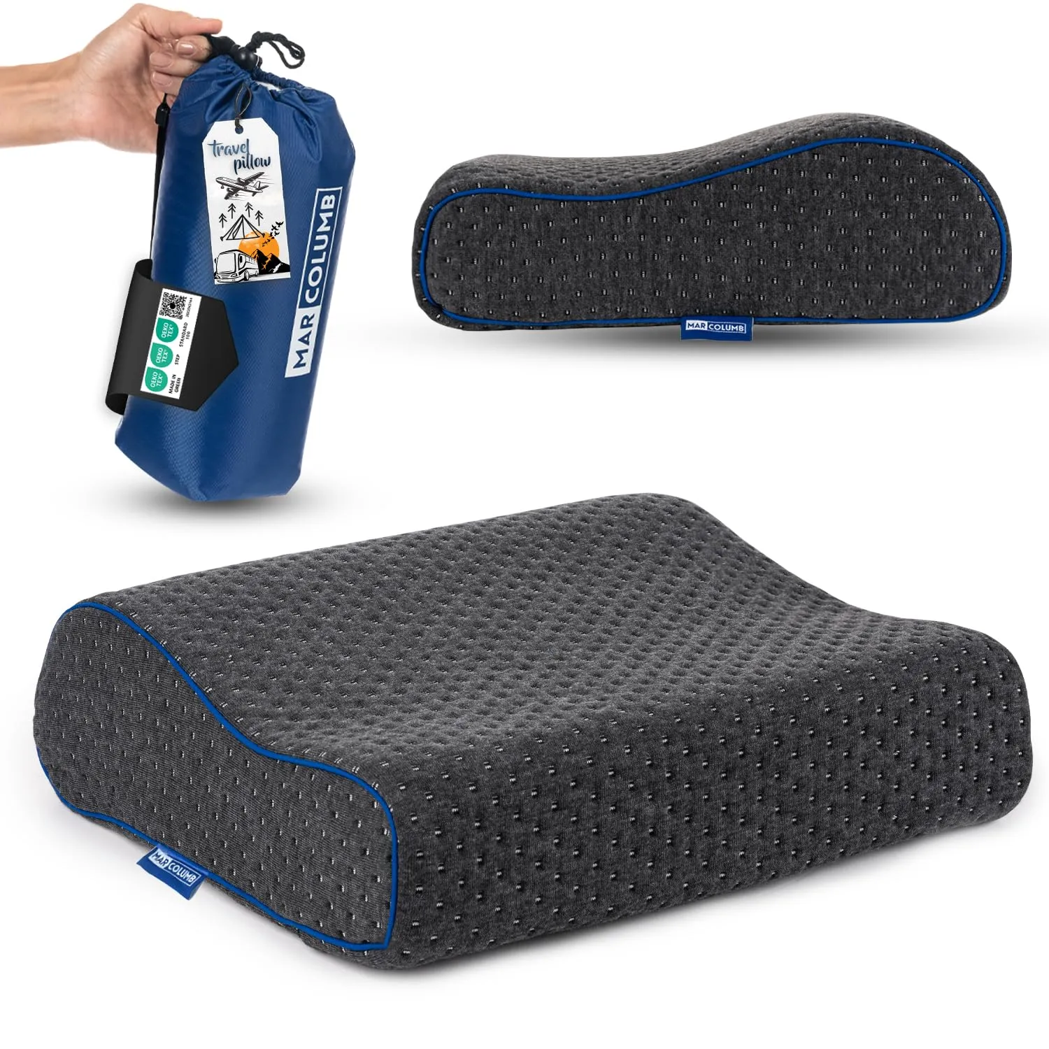 Marcolumb Cuscino da viaggio in memory foam con federa termoregolante e borsa impermeabile - immagine 1