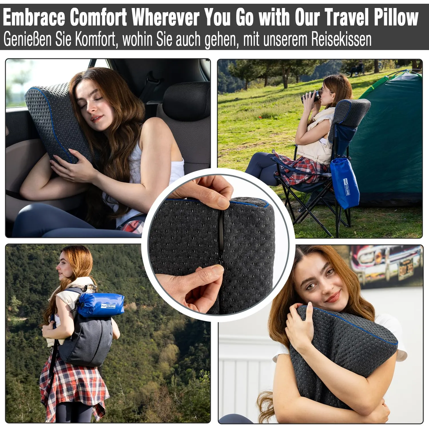 Marcolumb Cuscino da viaggio in memory foam con federa termoregolante e borsa impermeabile - immagine 2