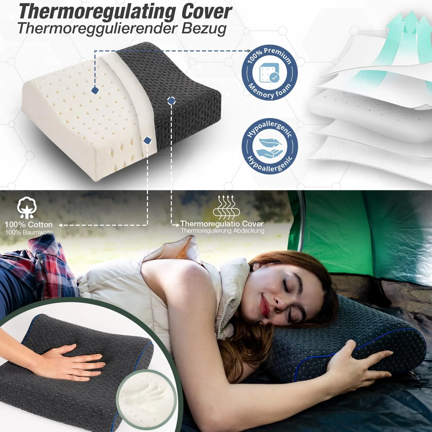 Marcolumb Cuscino da viaggio in memory foam con federa termoregolante e borsa impermeabile - immagine 5