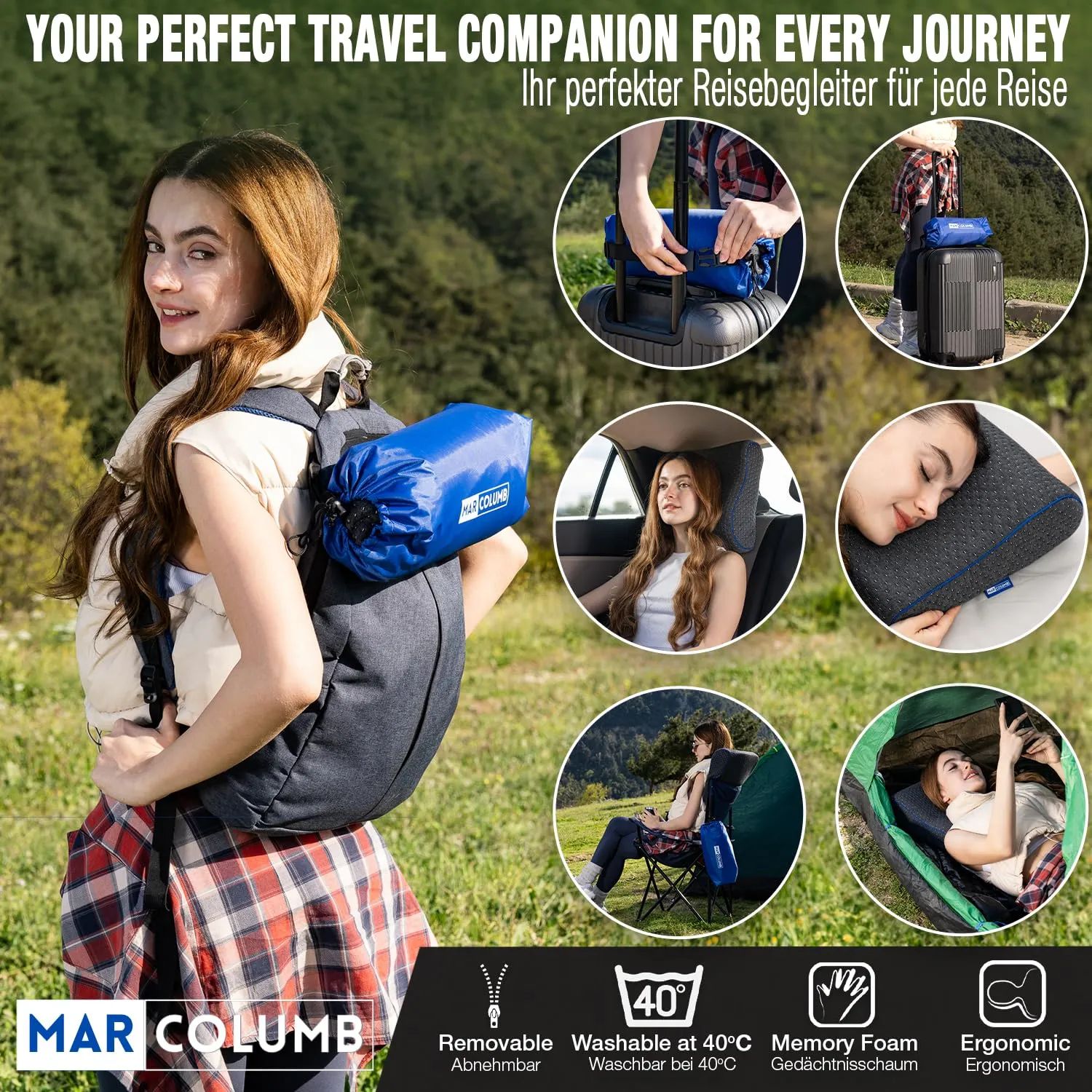 Marcolumb Cuscino da viaggio in memory foam con federa termoregolante e borsa impermeabile - immagine 7